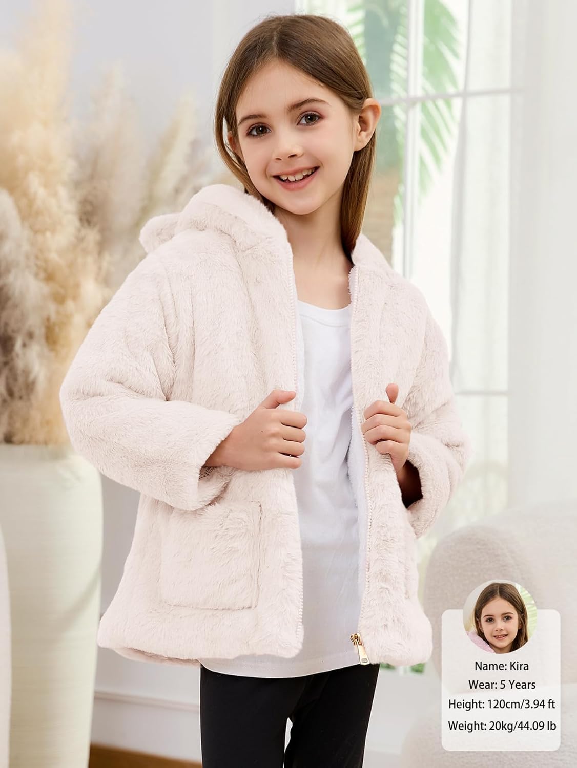 Arssm Girls Winter Coats Kids Fleece Jacket Warm Toddler Girl Faux Fur Coat with Ear Hooded - Image 2