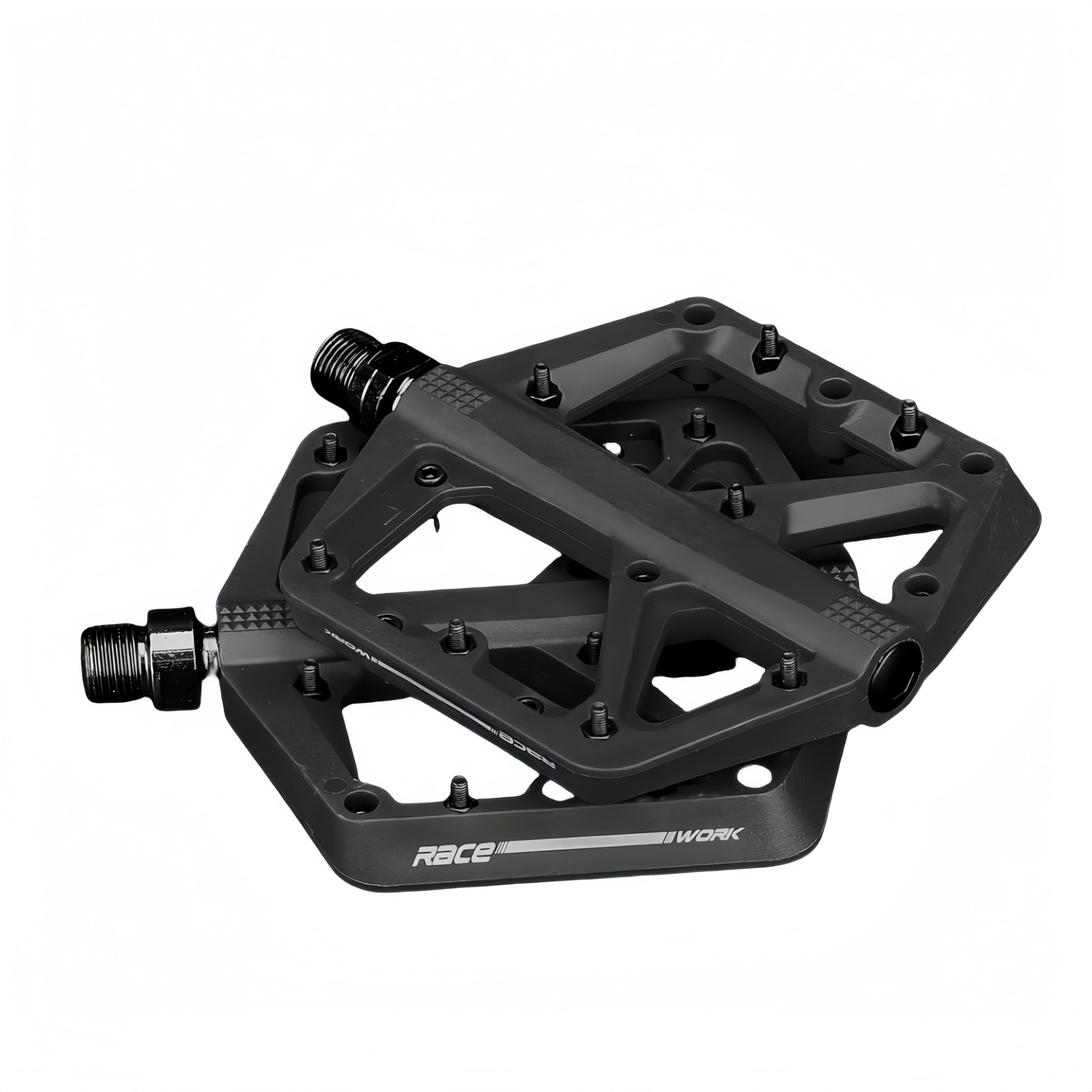 Icreopro FP579 Mountain Bike Flat Pedals – Ultra-Wide, Non-Slip Nylon Composite, 8 Pins per Side, DU Bearing + Chromoly Spindle (364g/Pair) (black)