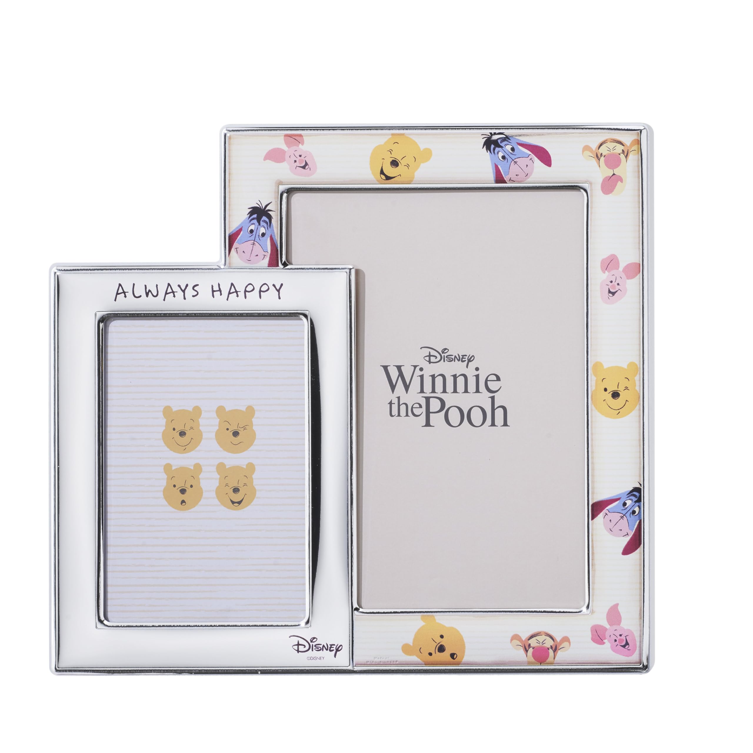 VALENTI & CO. Disney Baby - Winnie The Pooh - Cornice Porta Foto Doppia da Tavolo, in Argento, Idea Regalo Bambino o Neonato per Battesimo o Compleanno