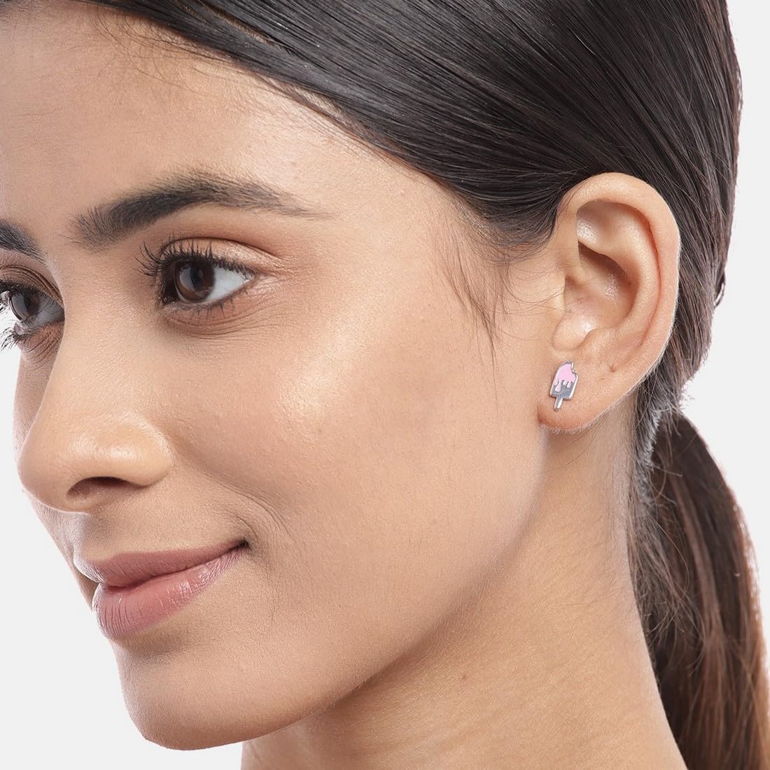 Women's 925 Sterling Silver Ice Cream Pink Rhodium Plated Stud Earrings