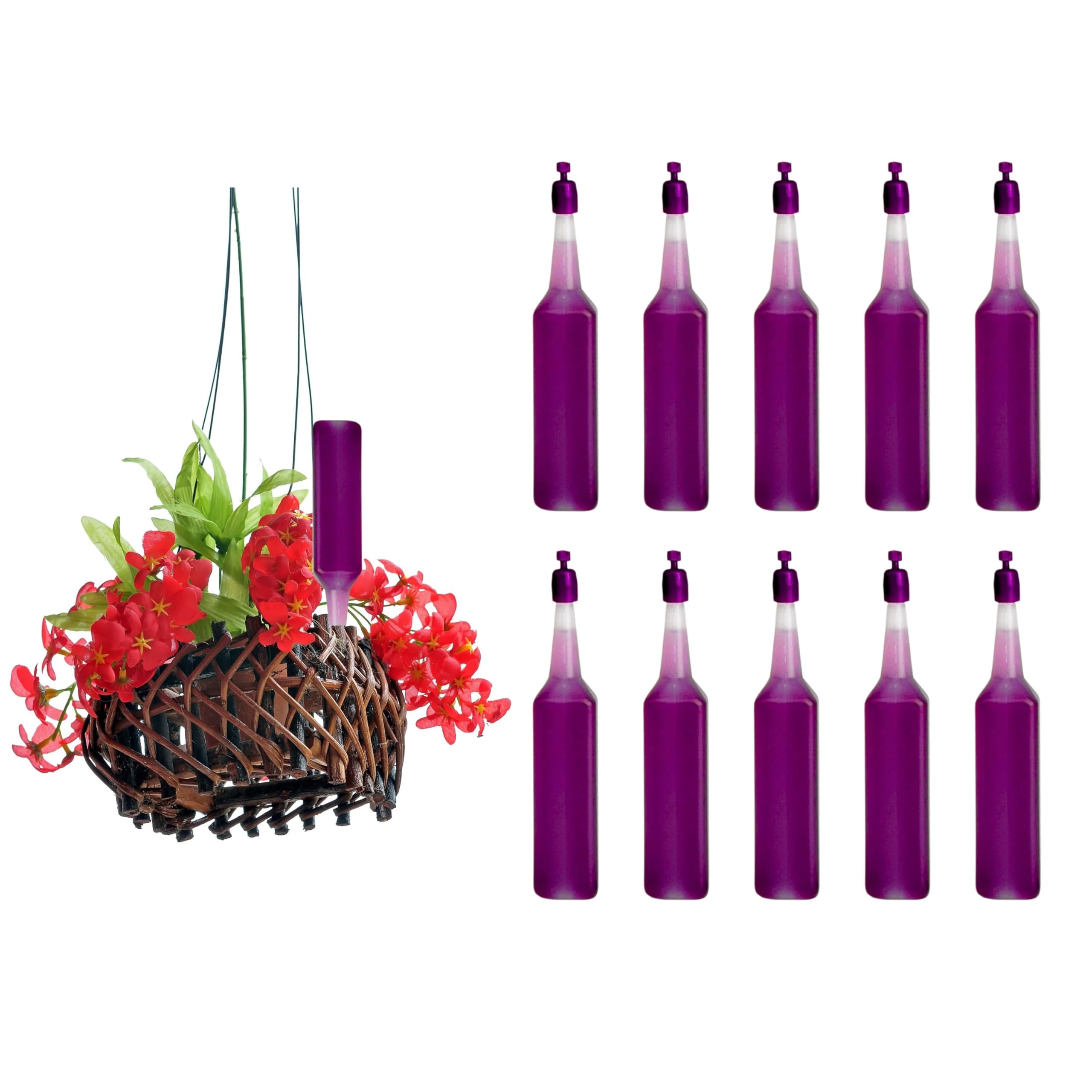 ADEPTNA Ready to Use Pack of 10 Drip Feeders Easy to Use Helps to Encourage Vibrant Colours and Bloom healthy growth Plants Flowers Trees (HANGING BASKET AND TUB)
