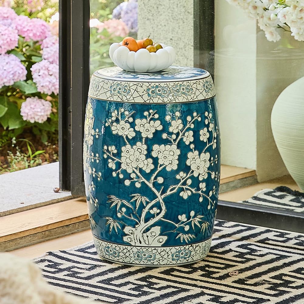 Tabouret de tambour en céramique avec table d'appoint en porcelaine de jardin