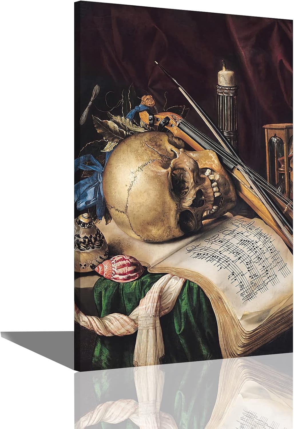 Still Life Skeleton Sheet Music Instruments Oil Painting Poster Medieval Renaissance Wall Art Picture Print Canvas Painting Decorative Poster (16x24inch(40x60cm),No Framed)