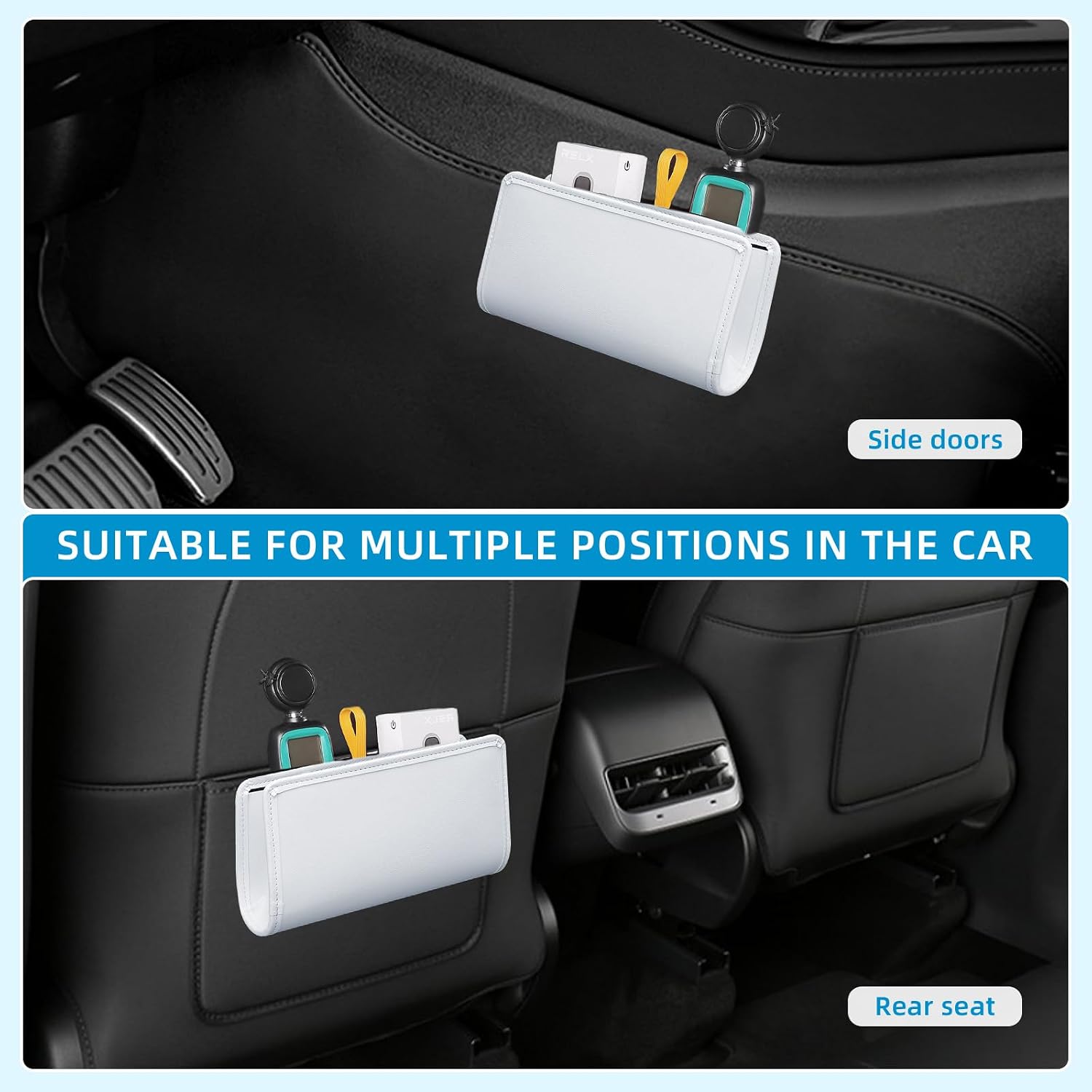 Car Trash Can, Universal Leather Foldable Leakproof Garbage Bins Car Door Organizer Holder (White) image 4