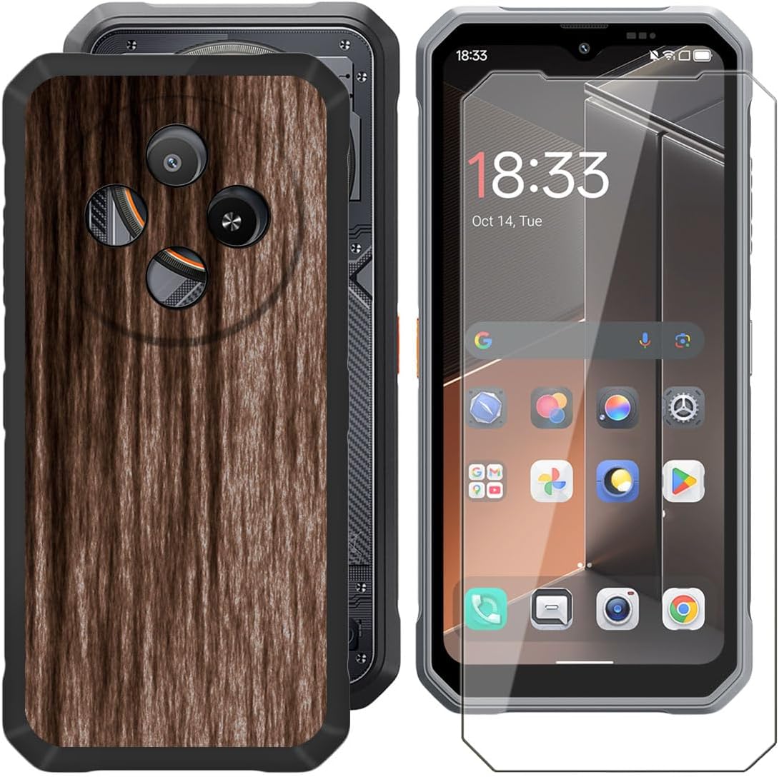 for Blackview Fort 2 (6.56") Case, with [ 1 x Screen Protector Tempered Glass Film], Black Soft Silicone Cover Shockproof Protection Case for - Wooden Styles