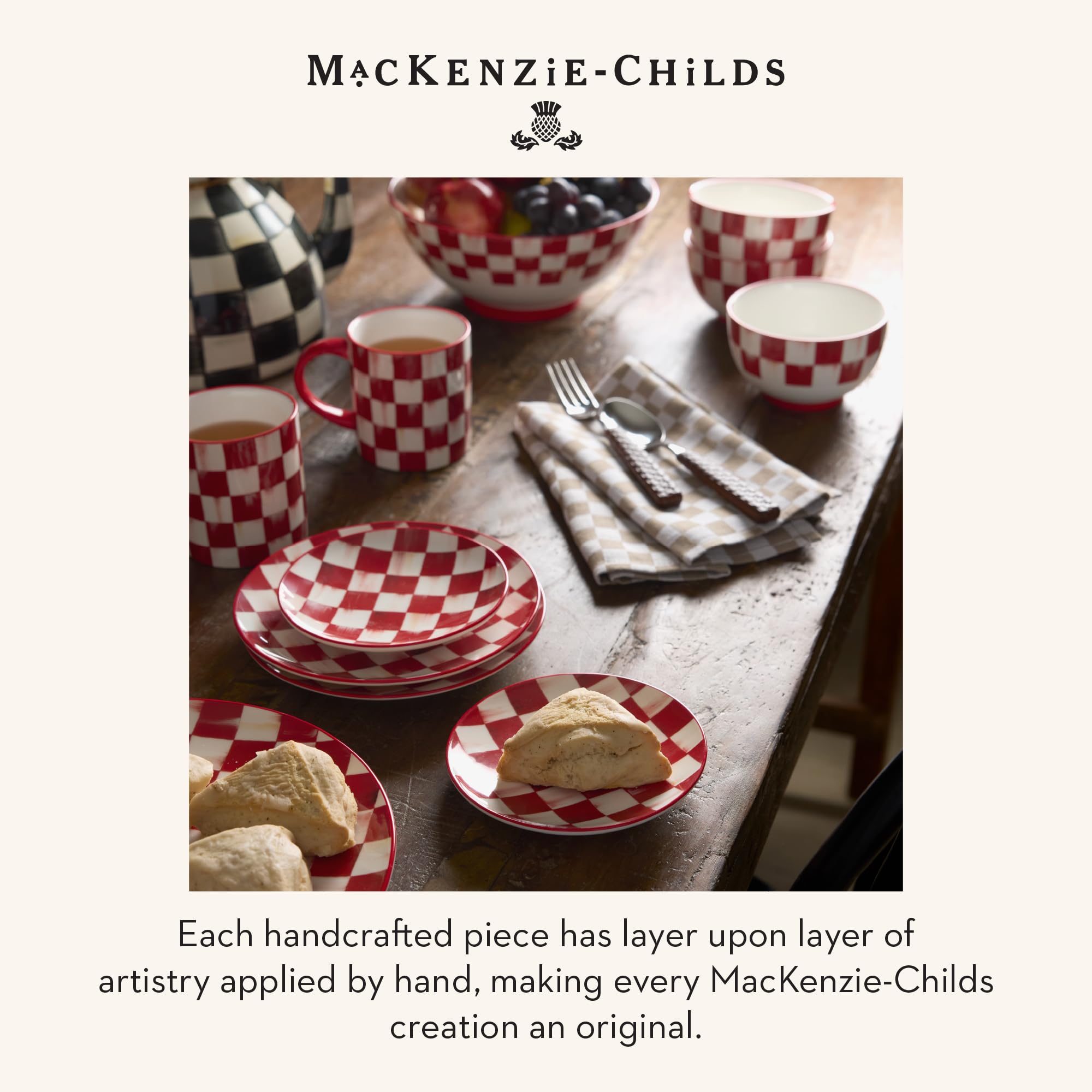 Amazon.com | MACKENZIE-CHILDS Stoneware Breakfast Bowl Set, Red