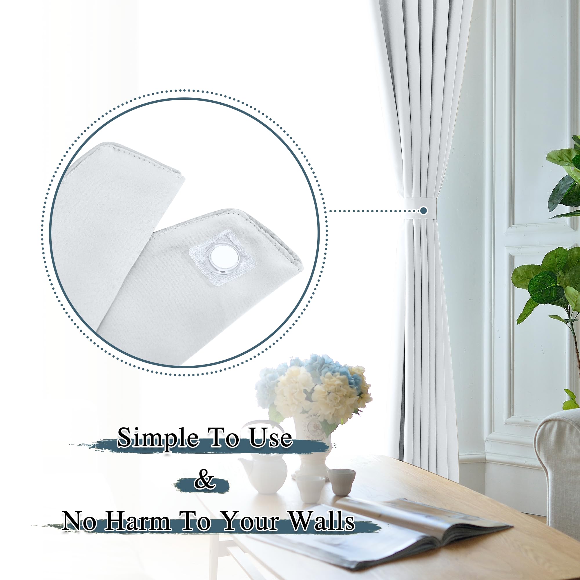 Embrasses à Rideaux Faites Main – Lot De 2, Longueur Réglable | Pour Salon, Chambre, Bureau | Sans Perçage, Gris Argenté