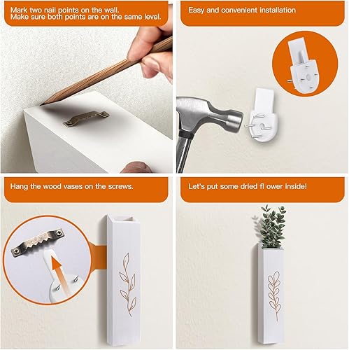 Vista 19 de Paquete de 4 macetas de pared de madera para interiores, decoración de pared moderna y bohemia para sala de estar, dormitorio, jarrones de bolsillo