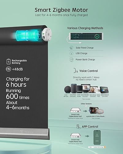 Miniatura 126 de Yoolax Persianas motorizadas con control remoto, persianas inteligentes opacas para ventanas, persianas enrollables motorizadas, persianas Tela