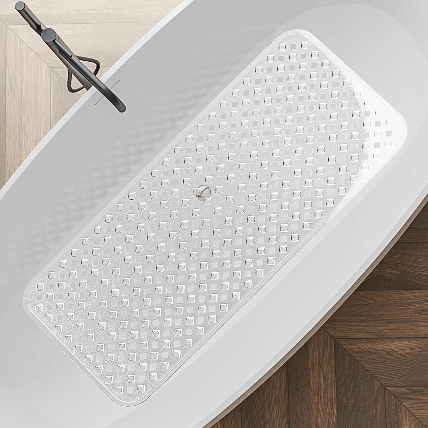 Shower Mat - 35"x16" Bathtub Mat Non Slip with Suction Cups and Drainage Holes, Long Non Slip Bathtub Mat, Durable Machine Washable Bath Tub Mat, Clear Bathroom Tub Mat for Elderly & Kids