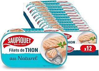 SAUPIQUET - Filets de Thon au Naturel - Découpés à la Main - Issus d'une Pêche Traçabilité Garantie - 12 Conserves (115 g)