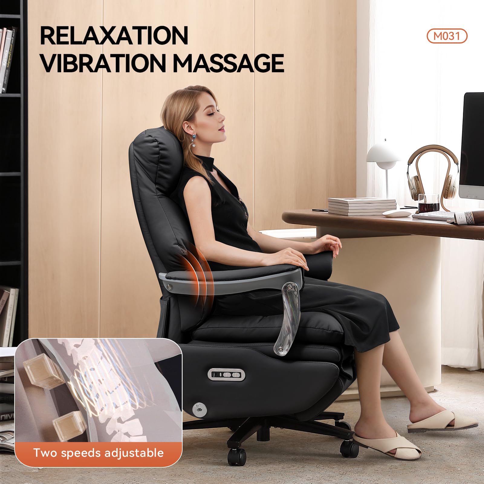 Dual Motor Electric Executive Office Chair with Foot Rest Comfy Reclining Office Chair with Massage Big and Tall — view 6