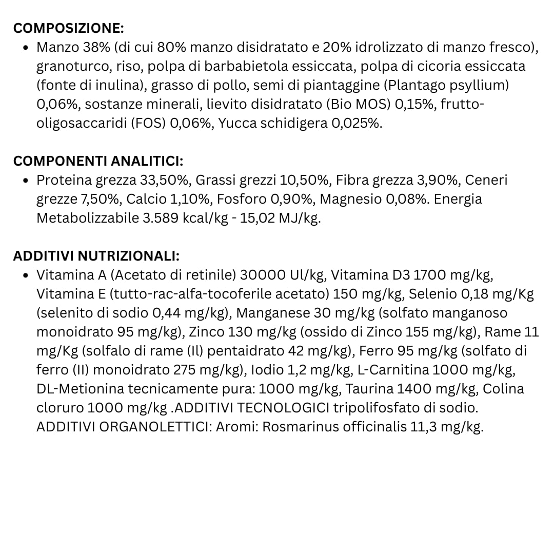 CENNAMO Gatto PRESTIGE Adult Sterilized Manzo | alimento secco completo per gatti adulti sterilizzati di qualsiasi razza, prodotto monoproteico, 1 confezione da 10kg.
