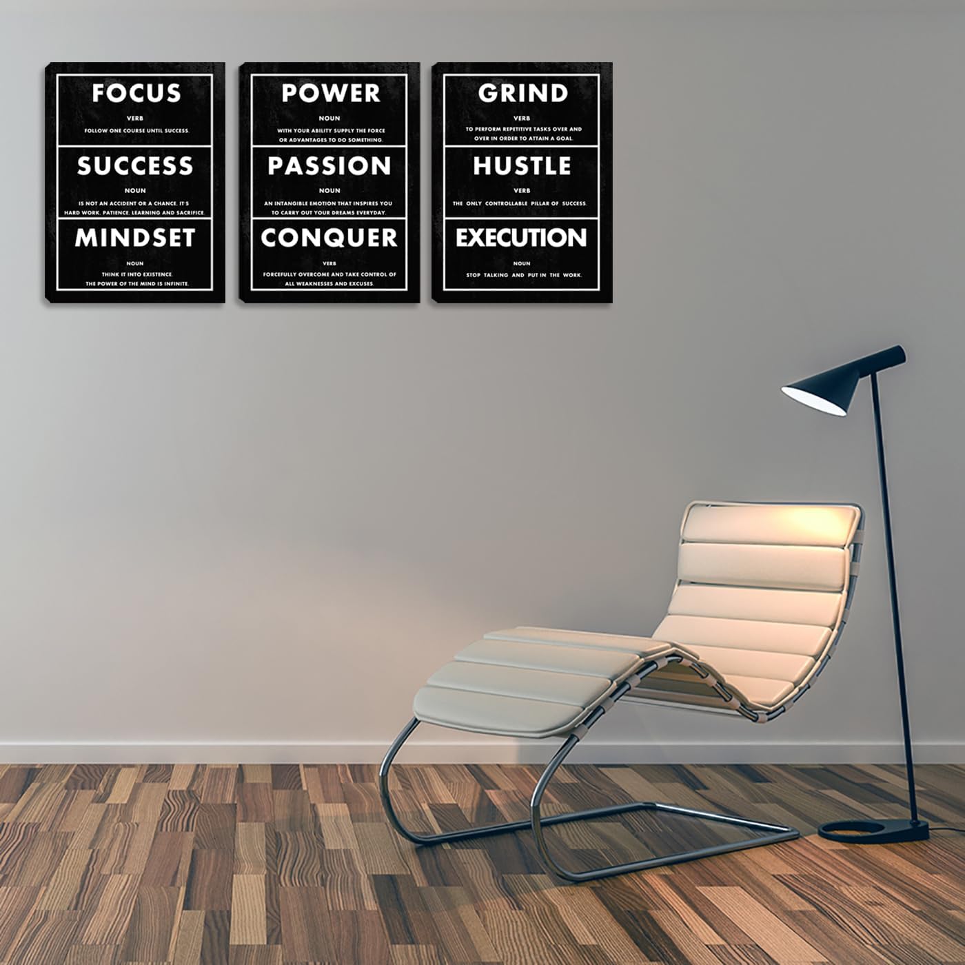 Inspirational Canvas Paintings 3 Pieces Motivational Office Wall Art Success Wall Decor Hustle Quotes Posters Wall Picture Framed Artwork Living Room Bedroom Home Decoration (48" Wx24 H)