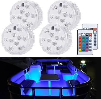 Boat Lights Wireless Remote Control Battery Powered, Waterproof Marine Led Light for Deck Light Courtesy Interior Lights, for Fishing Pontoon Sailboat Kayak, RGB Multi Color Changing , 4 PCS
