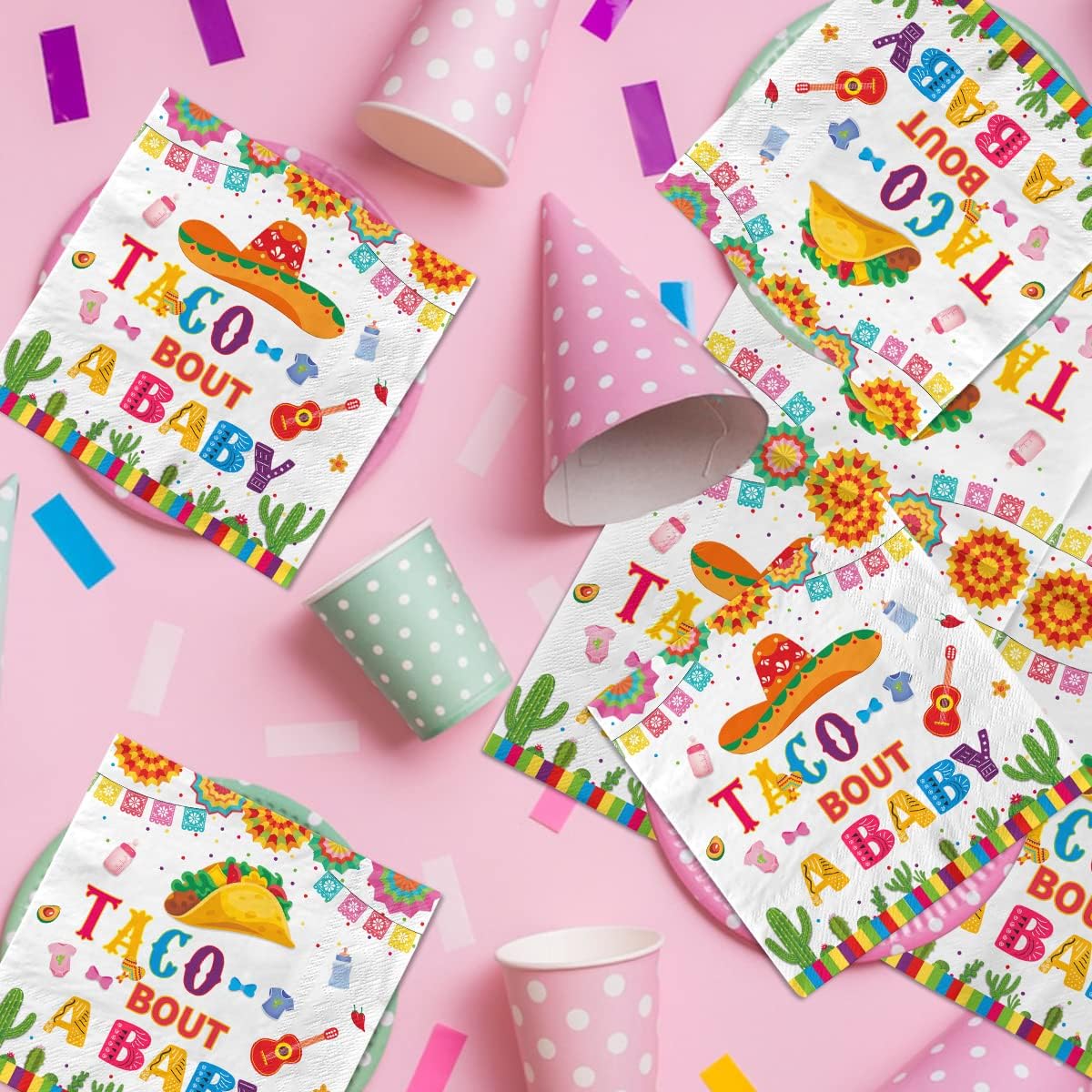 Taco Bout a Baby Gender Reveal Napkin 40Pcs Gender Reveal Party Decorations Cactus Cowboy Hat Mexican Theme Disposable Gender Reveal Tableware Supplies image 5