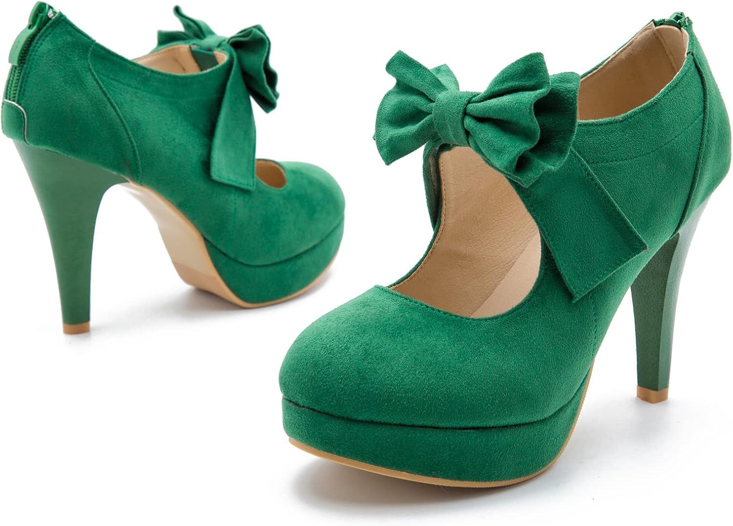 fereshte Women's Platform Mary Jane Pumps with Bow, High Heel, Closed Toe, Zip Closure - Image 7