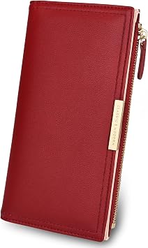 Mokoze Wallet for Women, Red PU Leather Bifold Wallet with Zipper and Magnetic Closure, Slim Ladies Wallet with 11 Card Slots, ID Window and Coin Pocket for Travel, Business and Everyday Use