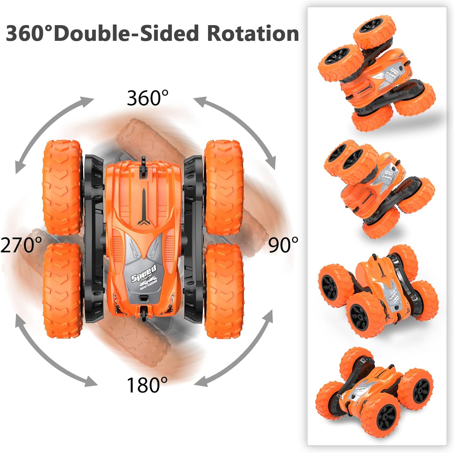 AFUNX Remote Control Car, RC Stunt Double Sided 360° Rolling Rotating Rotation Cars, High Speed Off Road Racing Truck for 6 7 8-12 Year Old Boy Kids Toy (Orange)