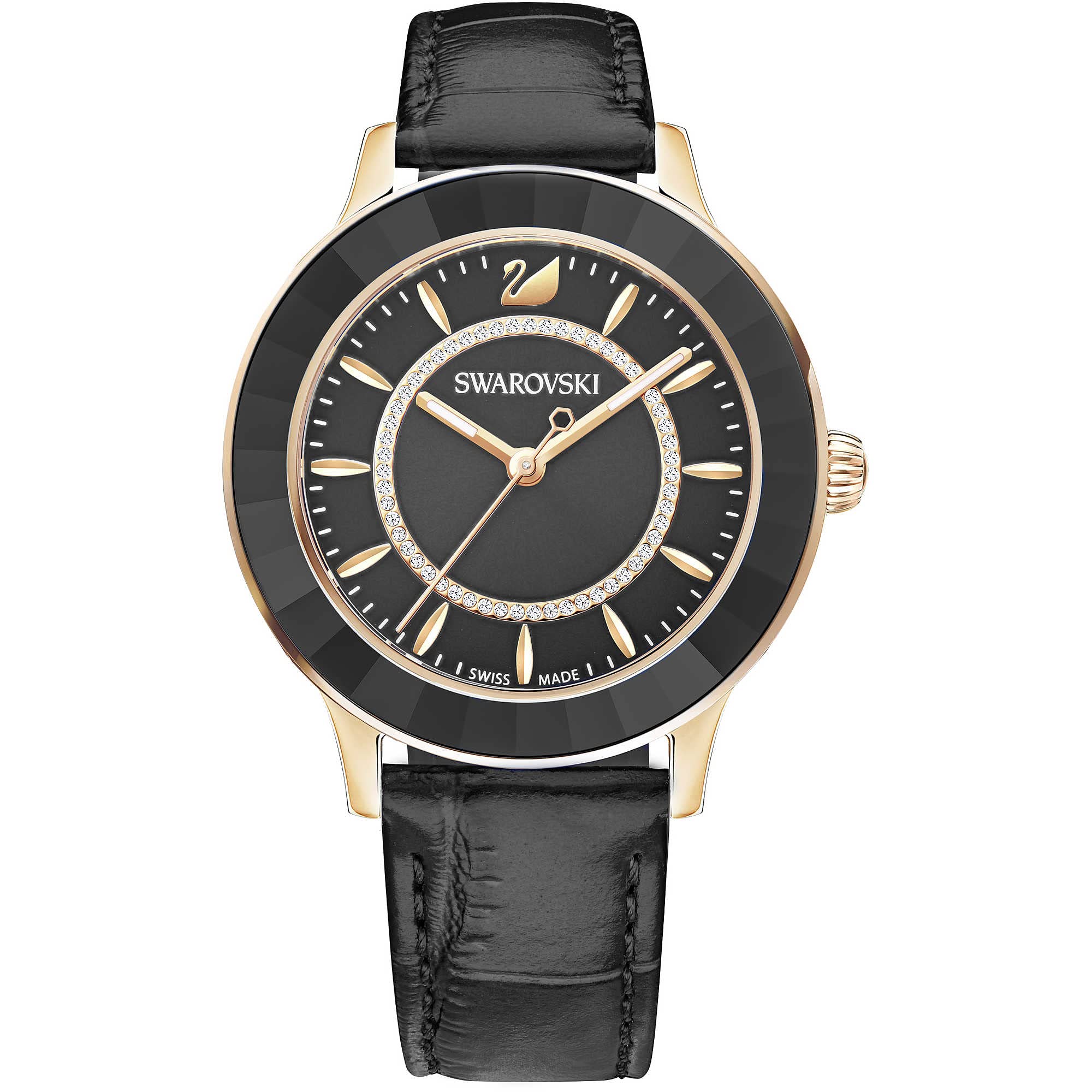 Swarovski Ladies Octea Lux Rose Gold Plated Black Watch 5414410