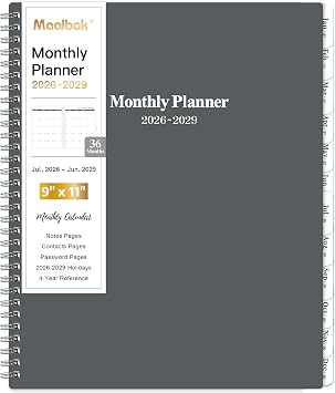 2026-2029 Monthly Planner/Calendar - July 2026 - June 2029, 3 Year Months Planner 2026-2029, 9 x 11, 36 Monthly Tabs, 2-Side Pocket, Gray