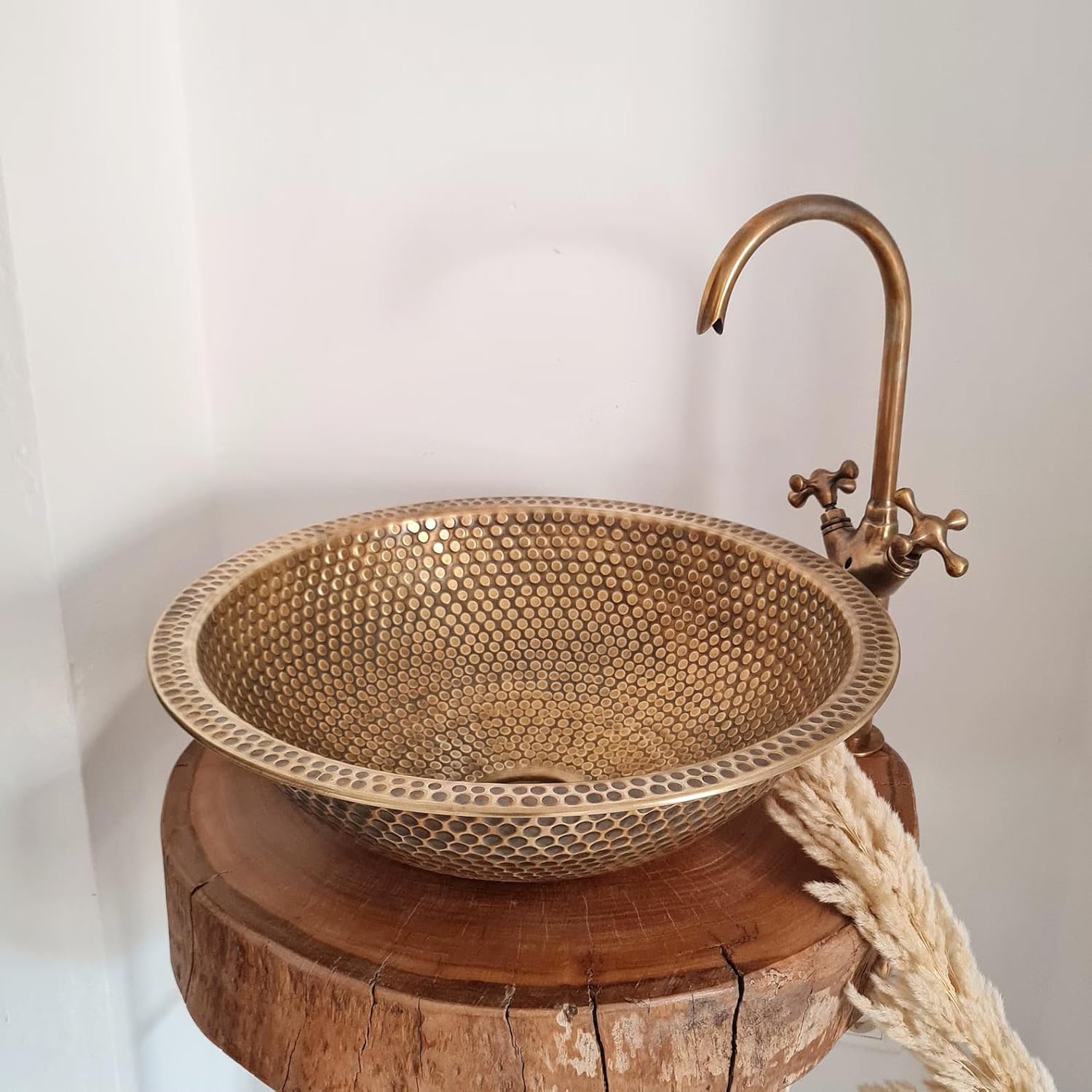 Handmade Vanity Bathroom Brass Sink, Unlacquered Drop in Brass Kitchen Sink, Hand Hammered Undermount Vanity Vessel Sink Bowl, Antique Round Copper Sink for Bathroom with 2 Gifts (12"= 30cm)