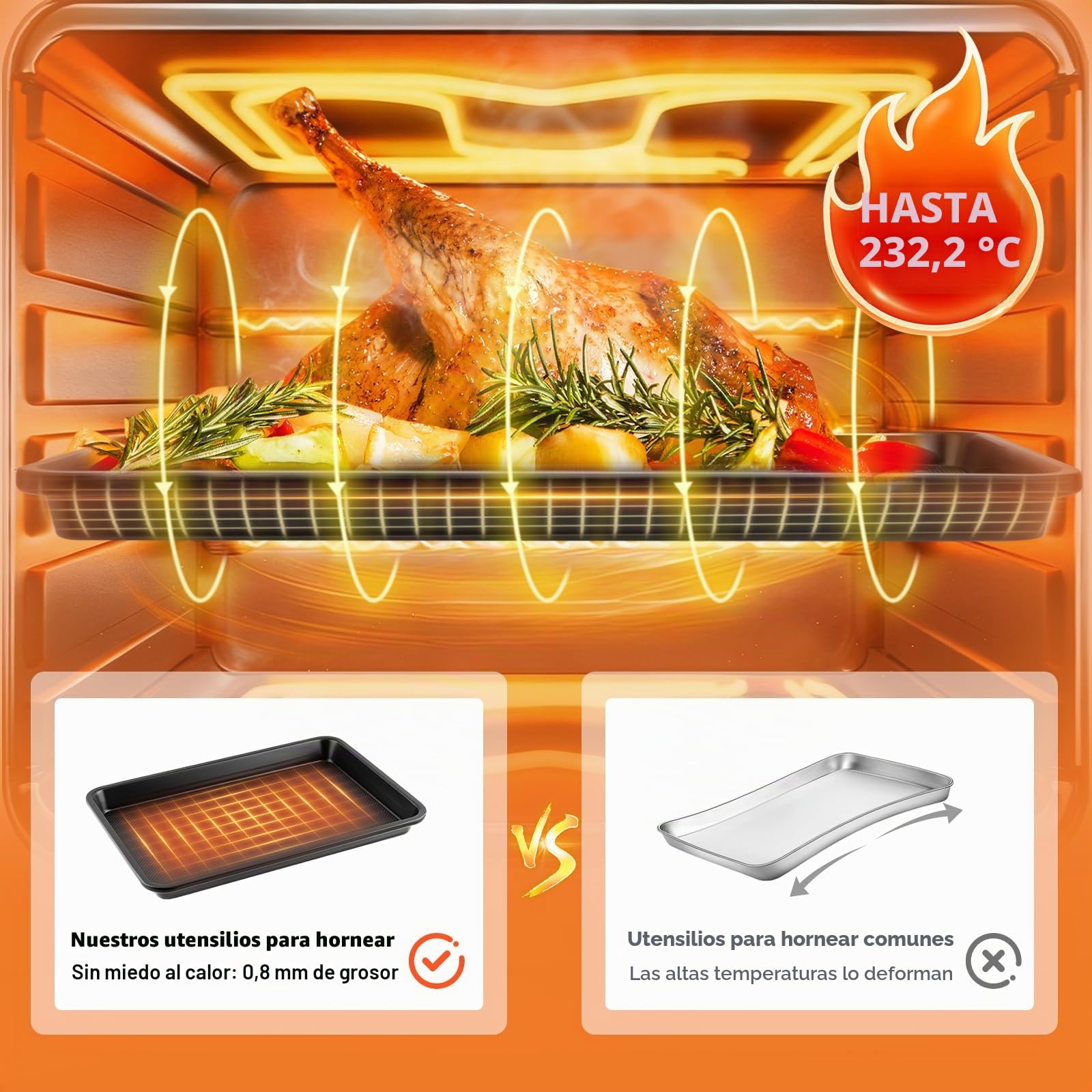Fire More 2 Pack Bandejas de Horno de Acero al Carbono, 32,6 x 22,8 x 2,5 cm Bandejas para Hornear con Revestimiento Antiadherente, Fáciles de Limpiar