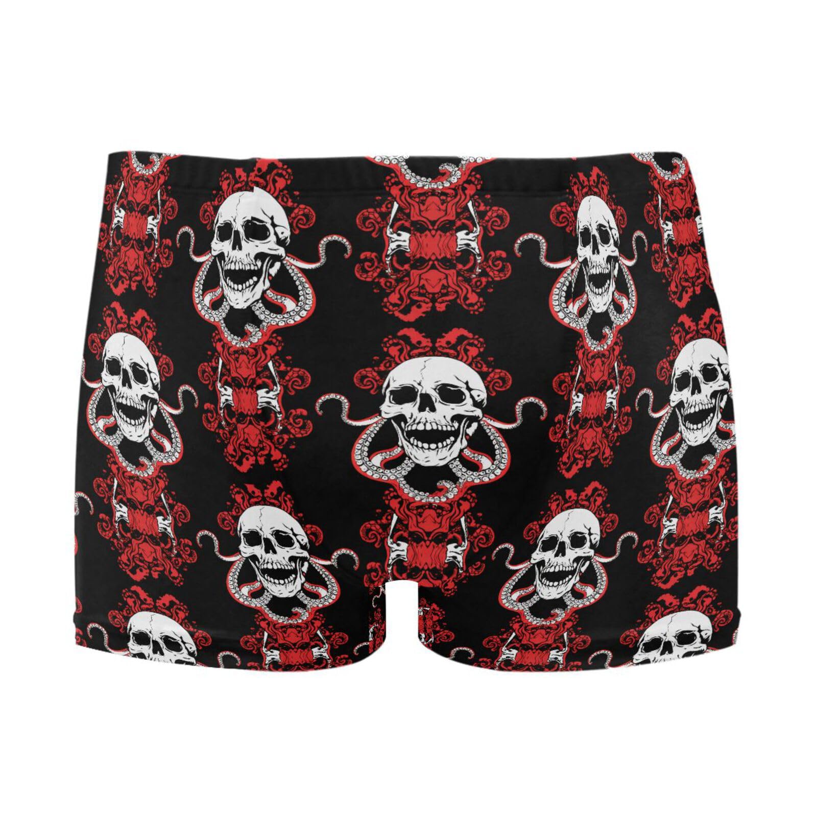 UMIRIKO Skulls Octopus Red Color Men's Swim Trunk Square Leg Swimsuit Swimwear Swim Briefs for Men 2XL 202c1361