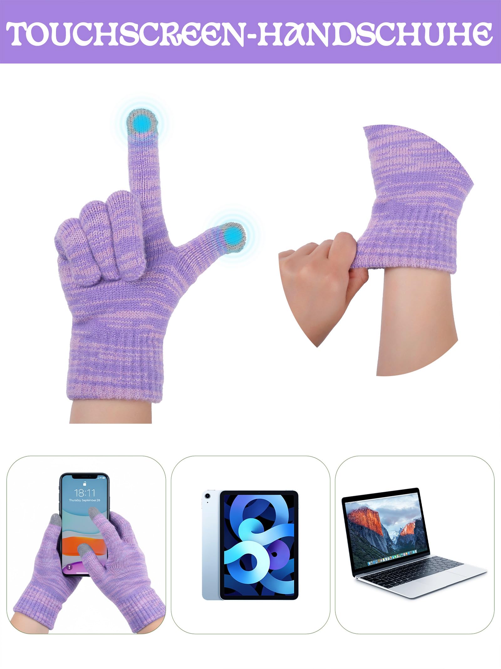 NATUST Mütze Schal Handschuhe Set Damen Winter Dickes Strickset