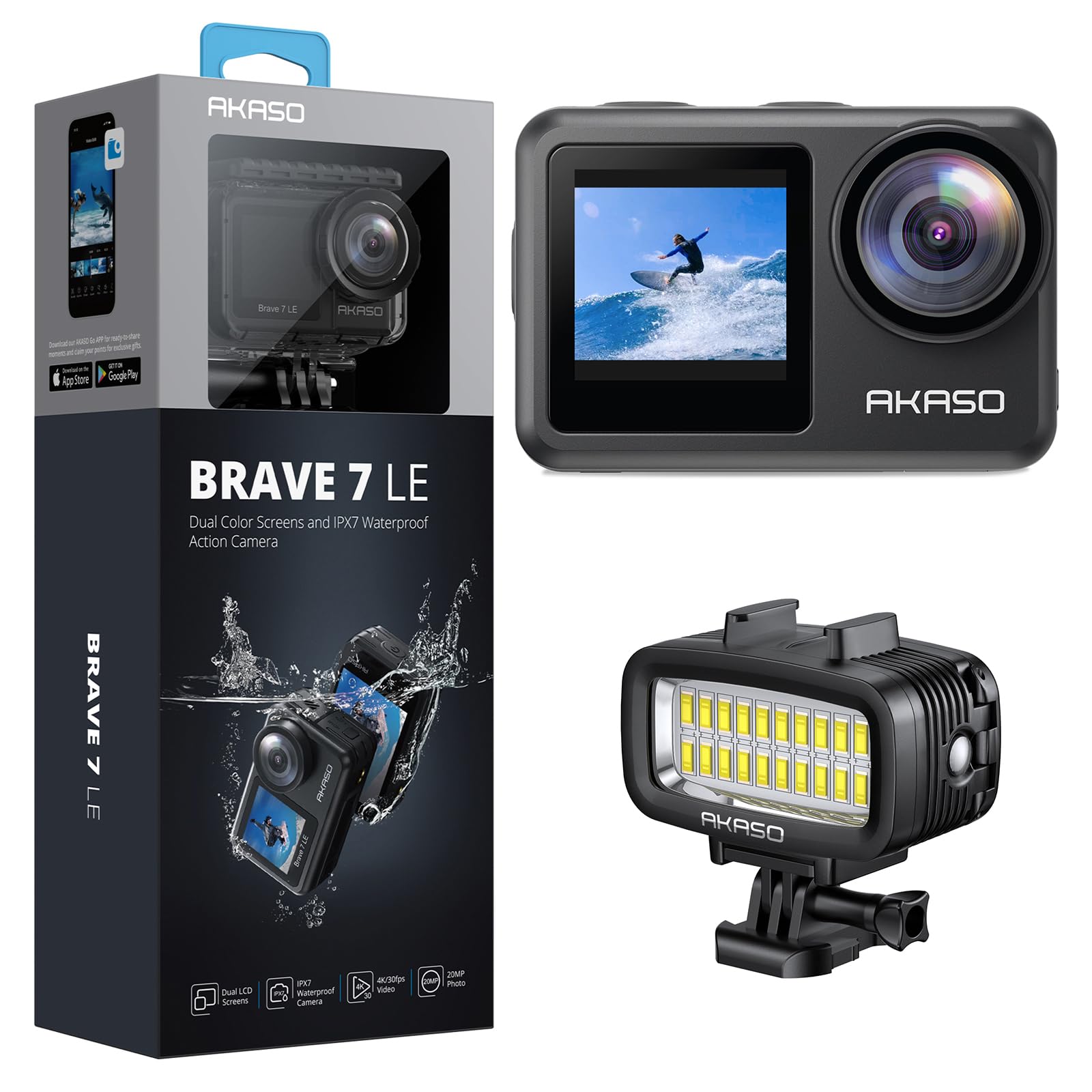 Amazon.com : AKASO Brave 7 LE 4K30FPS 20MP WiFi Action Camera and 