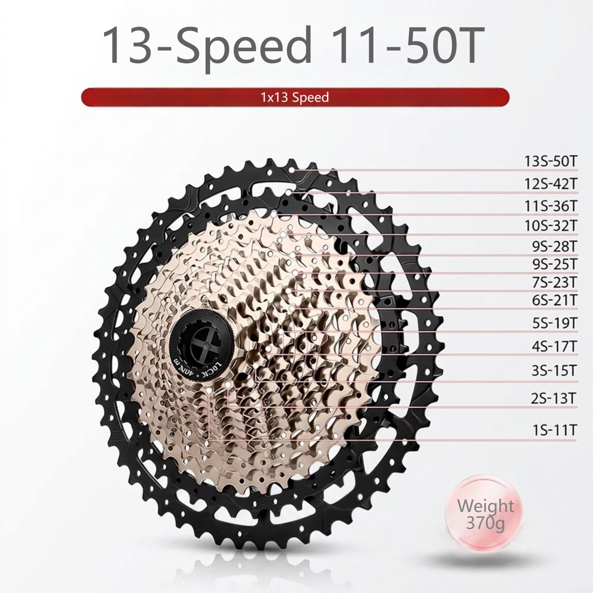 Cassette de vélo en acier 13 vitesses 11-50T pour moyeu HG 13 vitesses 11