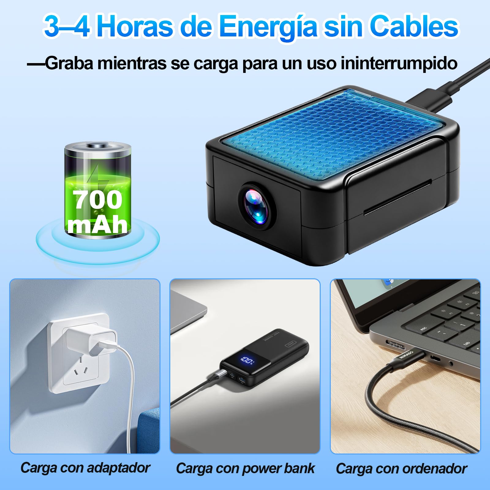 Mini Cámara Vigilancia WiFi Interior, 1080P Visión Nocturna, Batería