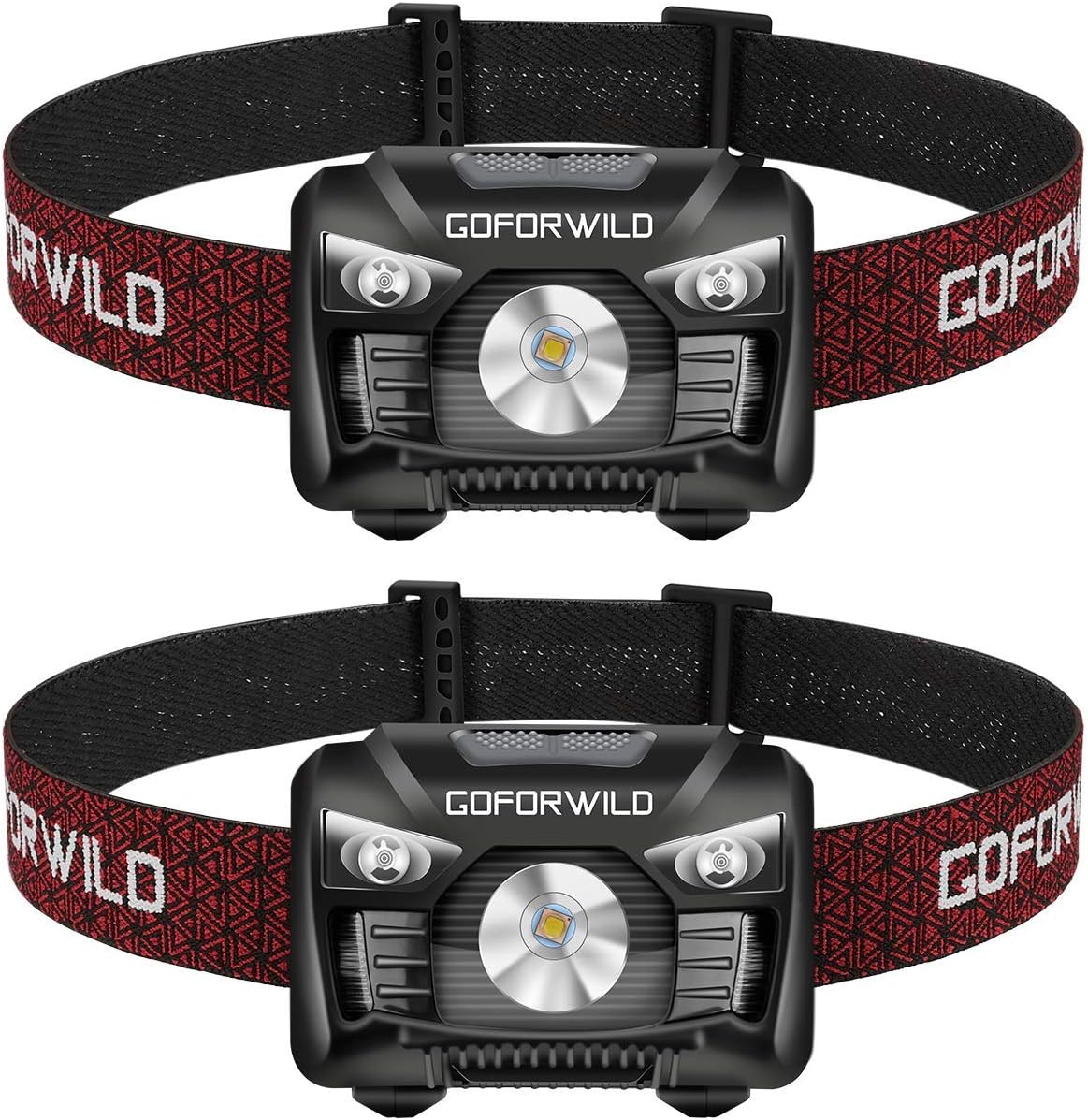 GOFORWILD 2 Pack of Rechargeable Headlamp, 500 Lumens Head lamp with Red Light and Motion Sensor Switch, Perfect for Running, Hiking, Lightweight, Waterproof, Adjustable Headband, 5 Display Modes