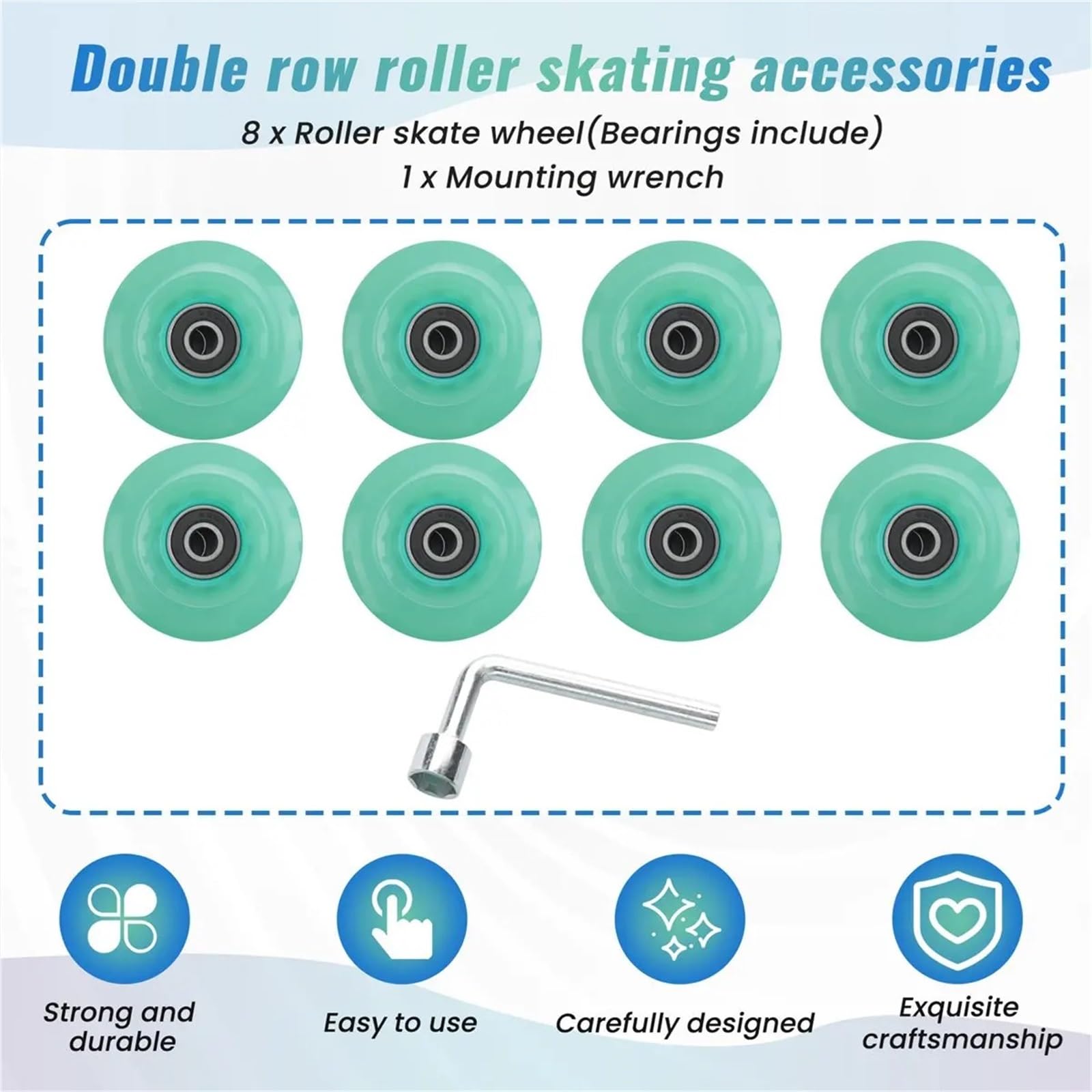 Longboard-Skateboard-Räder, 8 Stück, 58 mm x 32 mm, 82 A, für drinnen und draußen, PU-Räder, Ersatz-Räder, zweireihiges Rollschuh-Zubehör