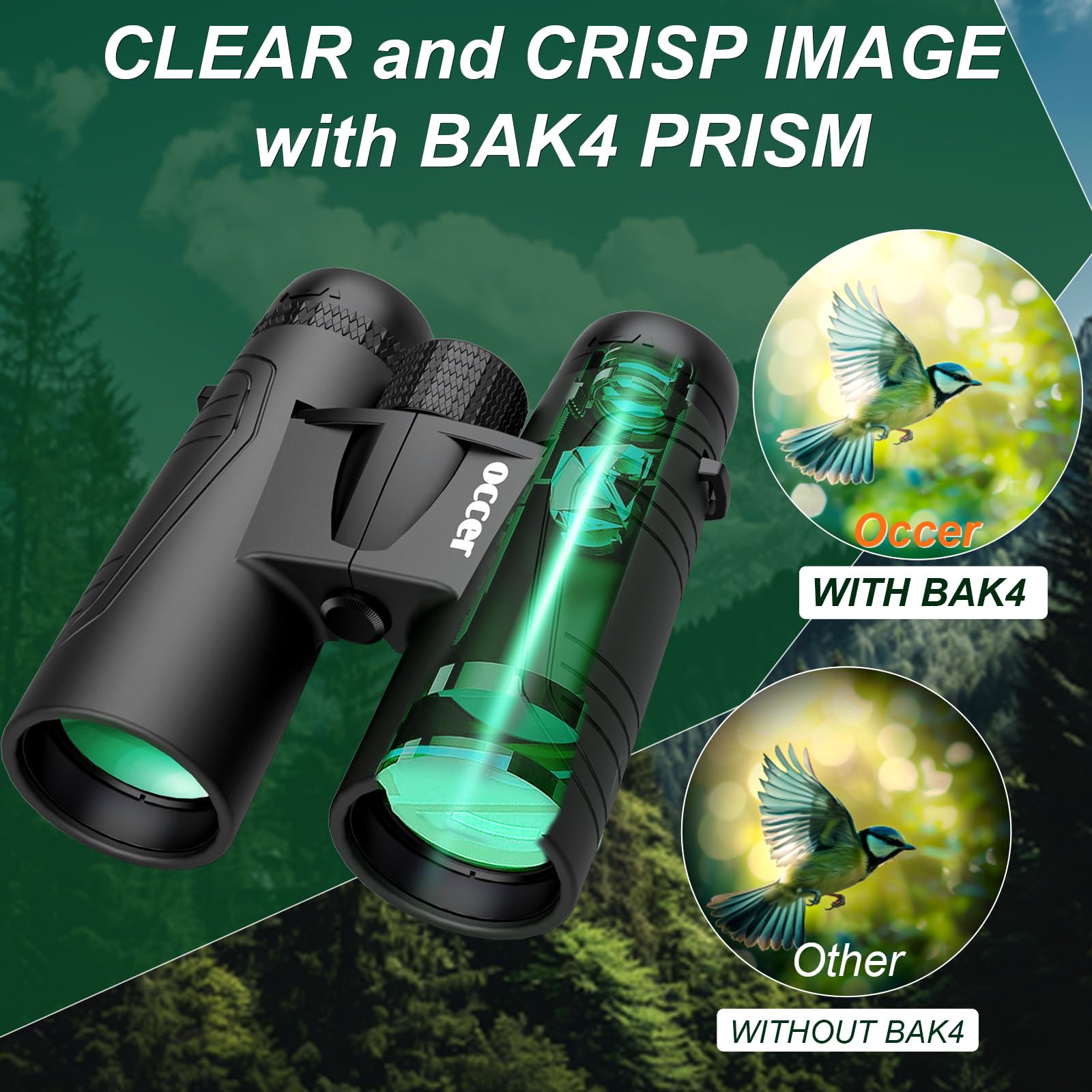 15x42 Fernglas Erwachsene für Safari - Occer Klein Fernglas mit großer Sicht - Großes Okular HD Ferngläser für Jagd Vogelbeobachtung Reisen Wildtiere Wandern