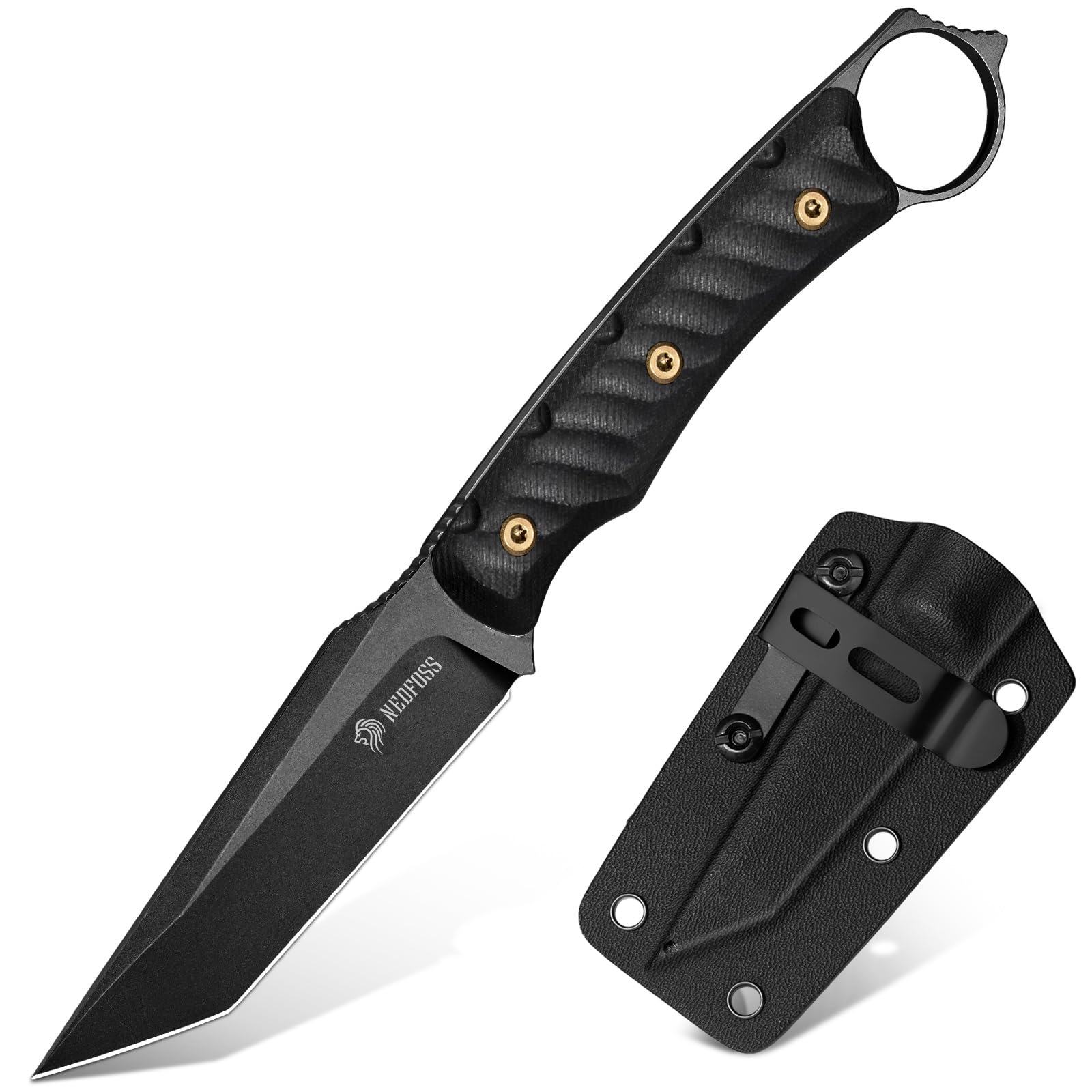 NedFoss Pioneer Fixed Blade Tactical Knife, 3.4" 14C28N Steel Tanto Blade