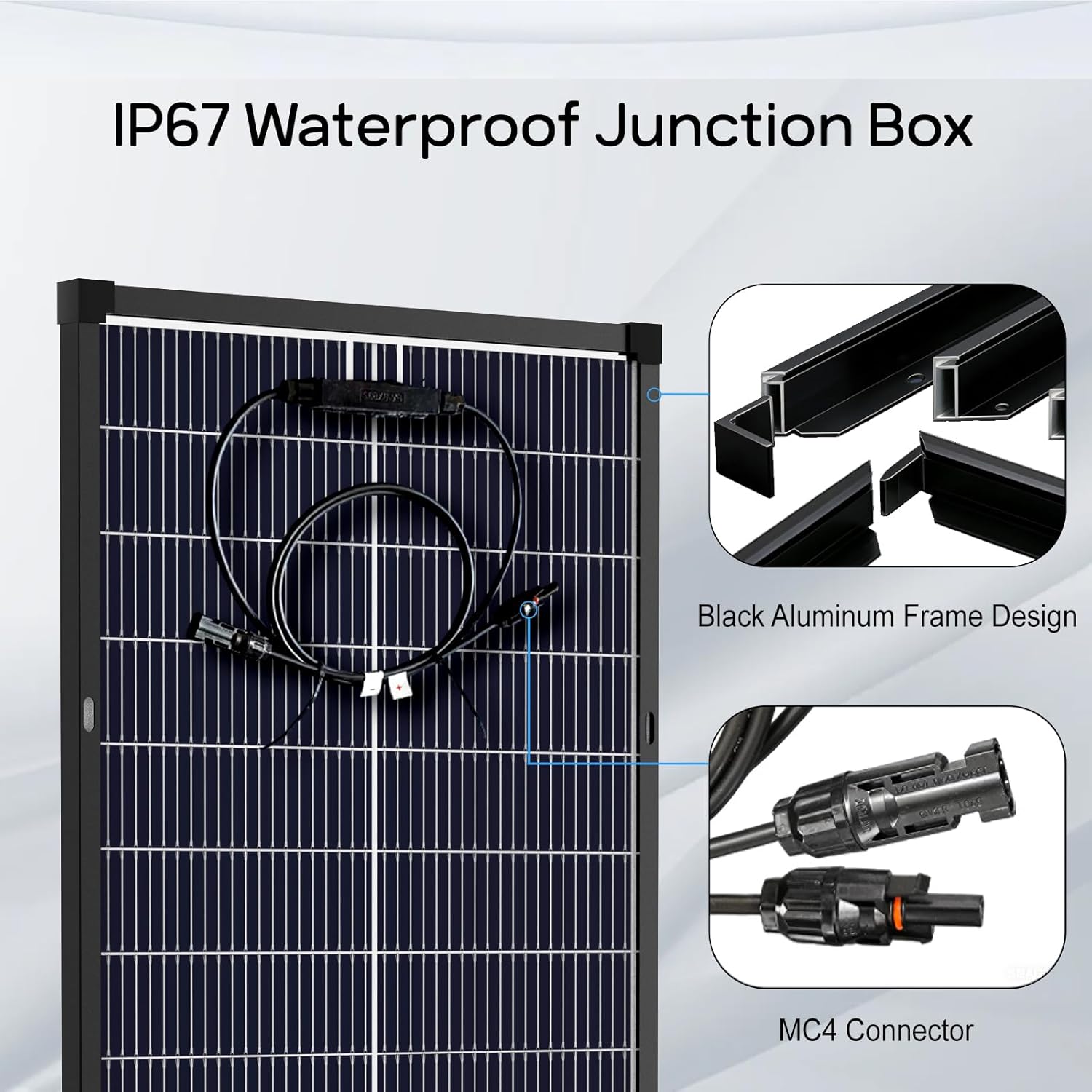 100W Solar Panels, 25.4% High Efficiency N-Type 20BB Cells,Anti-Shadow Rigid Monocrystalline with MC4 Connector, Waterproof for RV, Van, Boat, Camper Roof