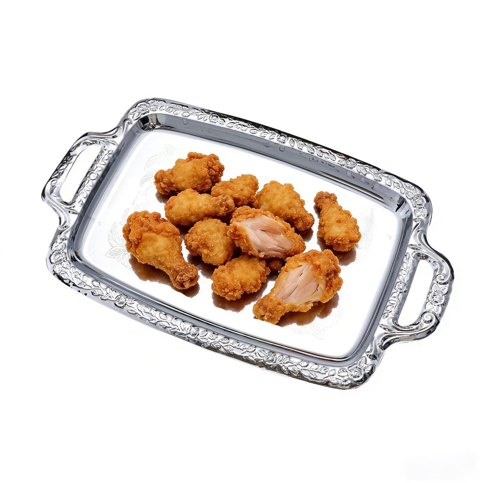 Plateau de service en acier inoxydable rectangulaire pour présentation alimentaire