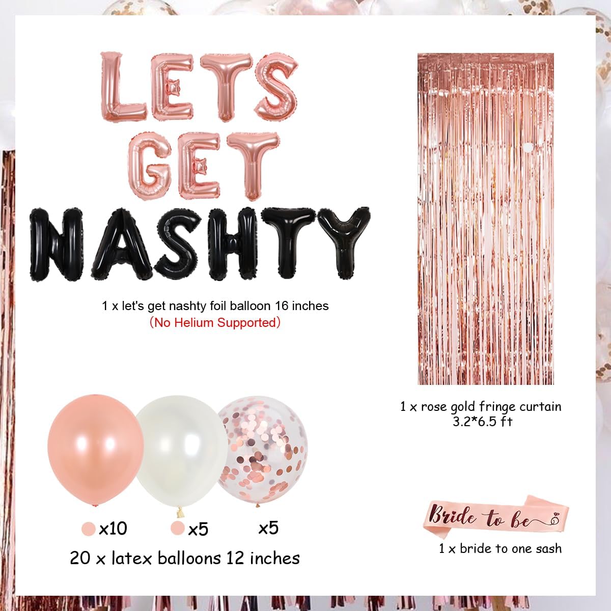 Let's Get Nashty Decorations Nashville Bachelorette Party Supplies Let's Get Nashty Balloons Banner Rose Gold Fringe Curtain Bride to One Sash for Women Bridal Shower