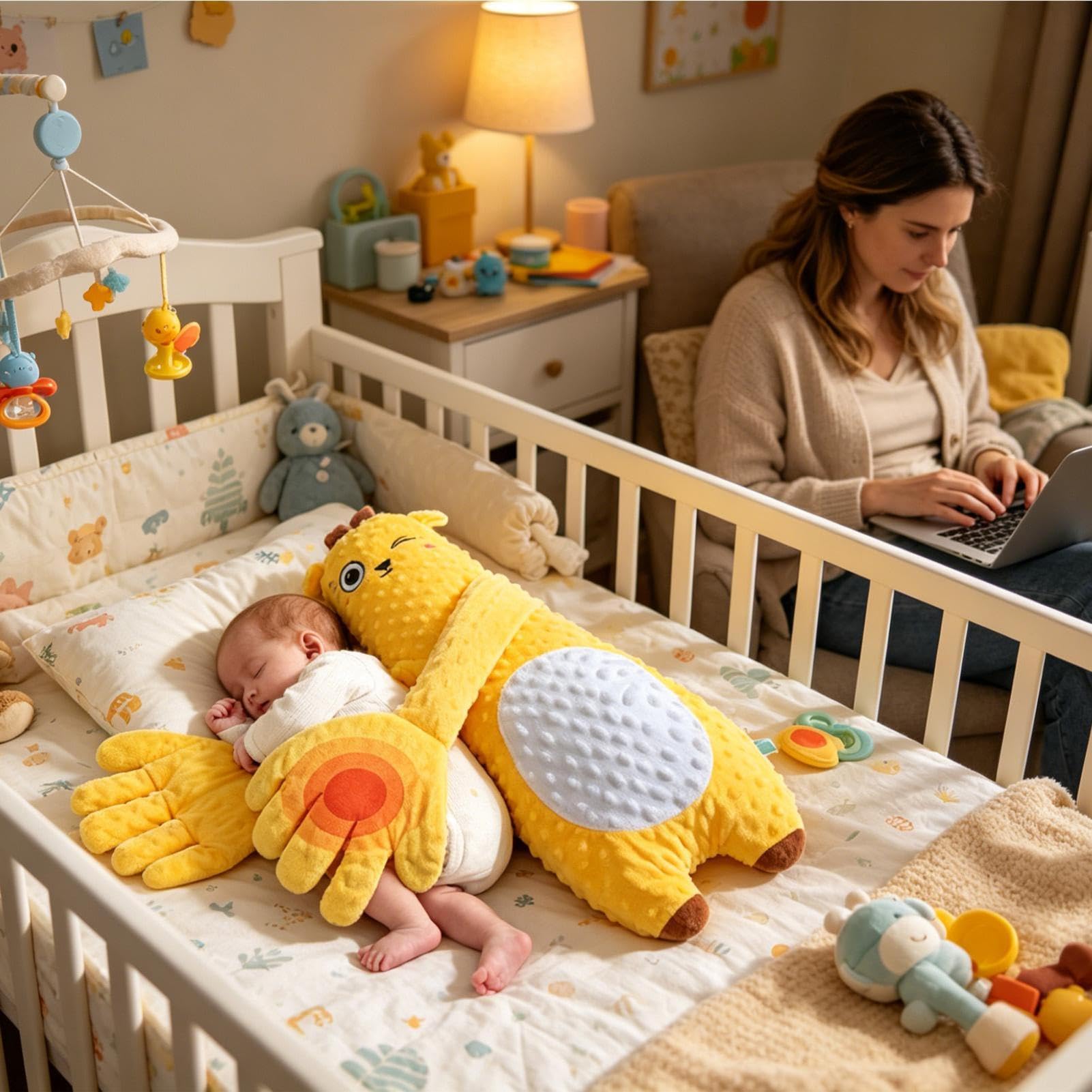 Baby-Kissen, Sanfte Wärmekompresse, Komfort: 73 X 28 X 15 Cm, Intelligente Babybett-Schnuller Mit Heißkompresse In Giraffenform, Elektrisches Plüschkissen Mit Klatschender Handfläche, Multi-Mode-Beruh