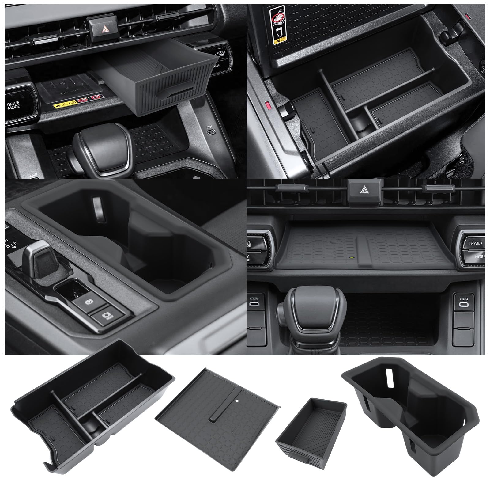 (4 piezas) 2026 R AV4 Organizador de consola central para Toyota R AV4 2026 (6ª generación) alfombrilla de carga inalámbrica y cajón de cargador inalámbrico y caja de reposabrazos y soporte de taza de