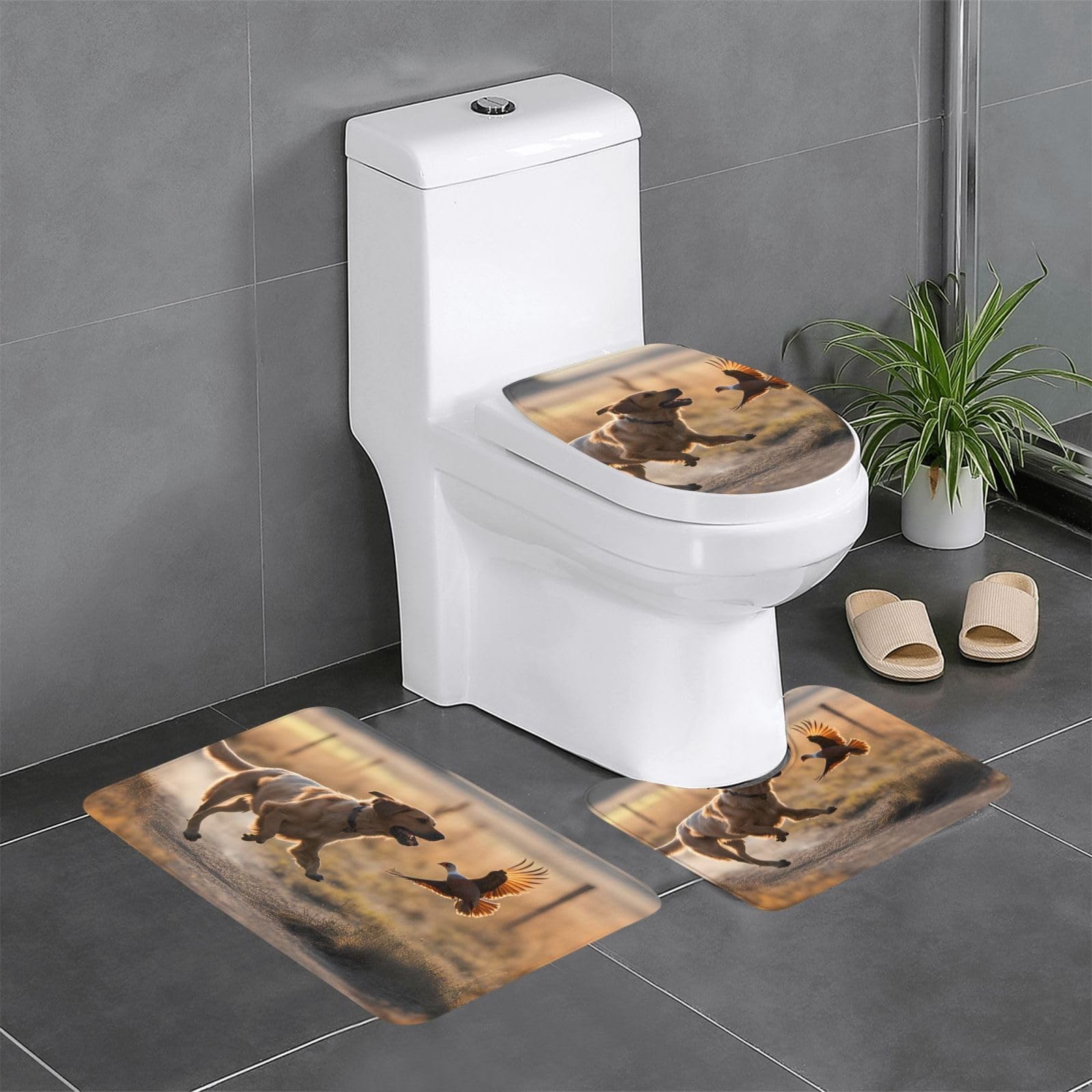 Tapis de salle de bain antidérapants lot de 3 motif faisan au design élégant et tissage confort