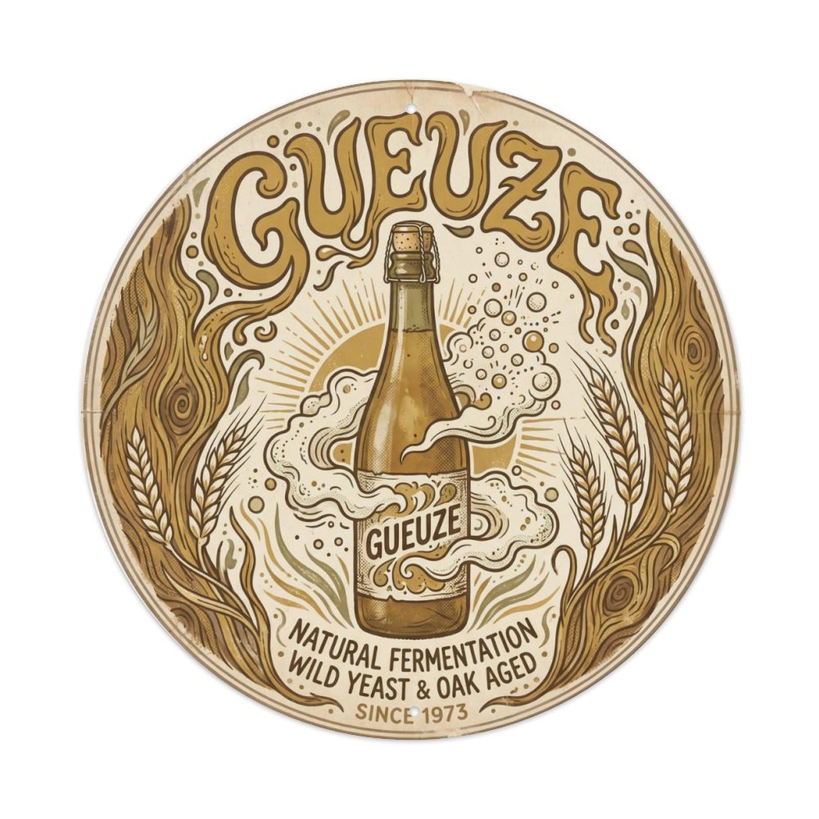 Traditional Belgian Gueuze Sour Beer Strong Brew Cellar Metal Tin Sign