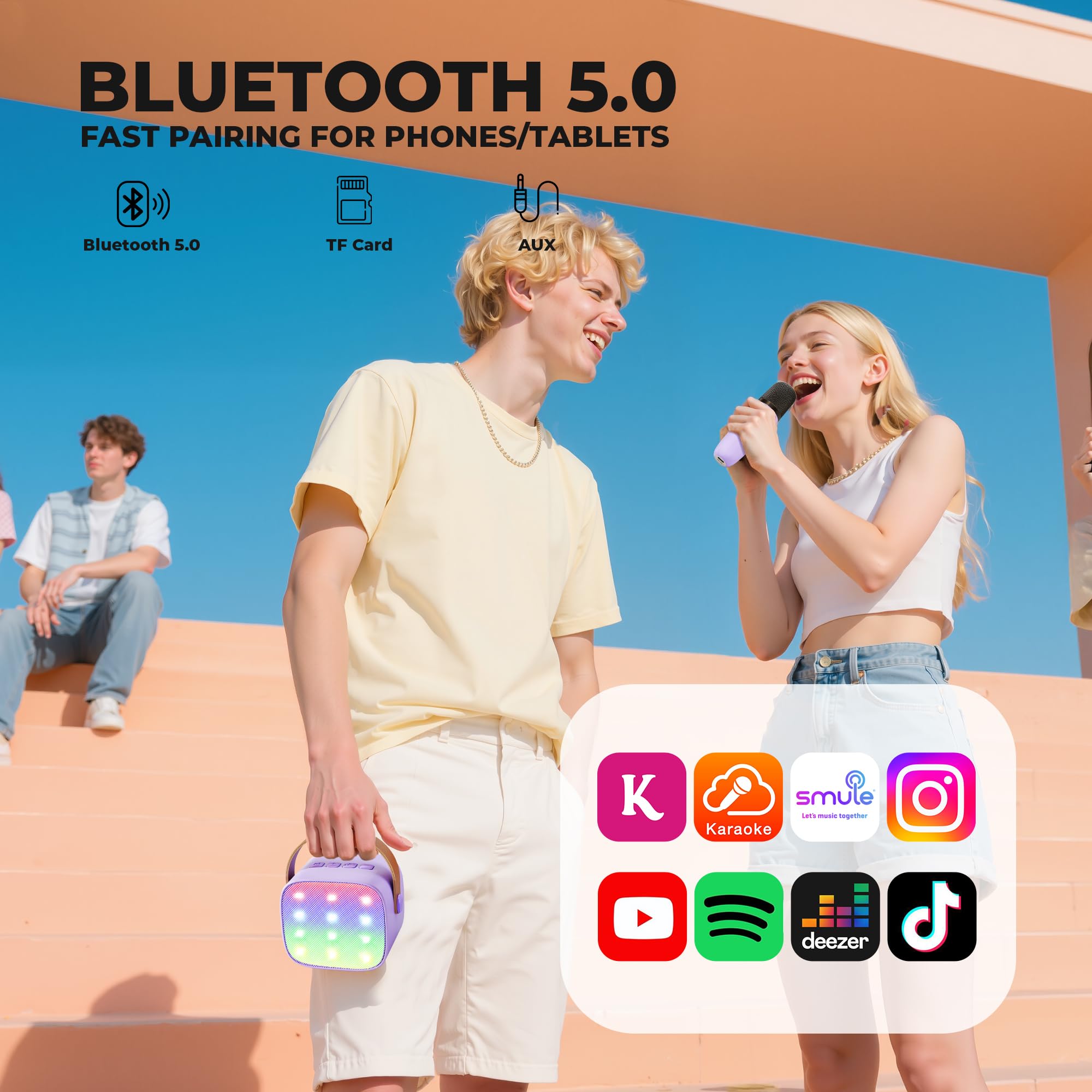 Ankuka urządzenie do karaoke z 1 mikrofonem bezprzewodowym dla dzieci, przenośny zestaw Bluetooth KTV, głośnik z efektami zmiany głosu i diodami LED, dla chłopców i dziewczynek, prezent na imprezę