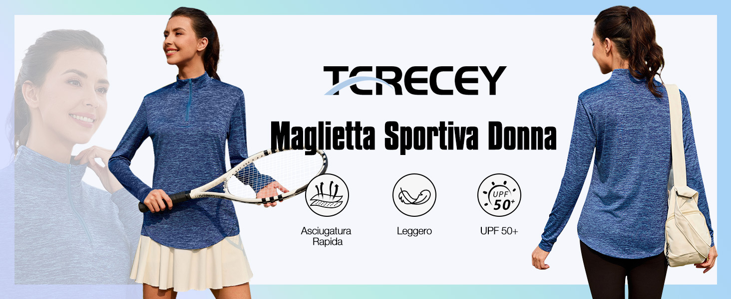 Camicia Sportiva Donna Manica Lunga UPF50+ - Traspirante, 1/4 Zip, Per Yoga, Corsa, Fitness - Foto 6