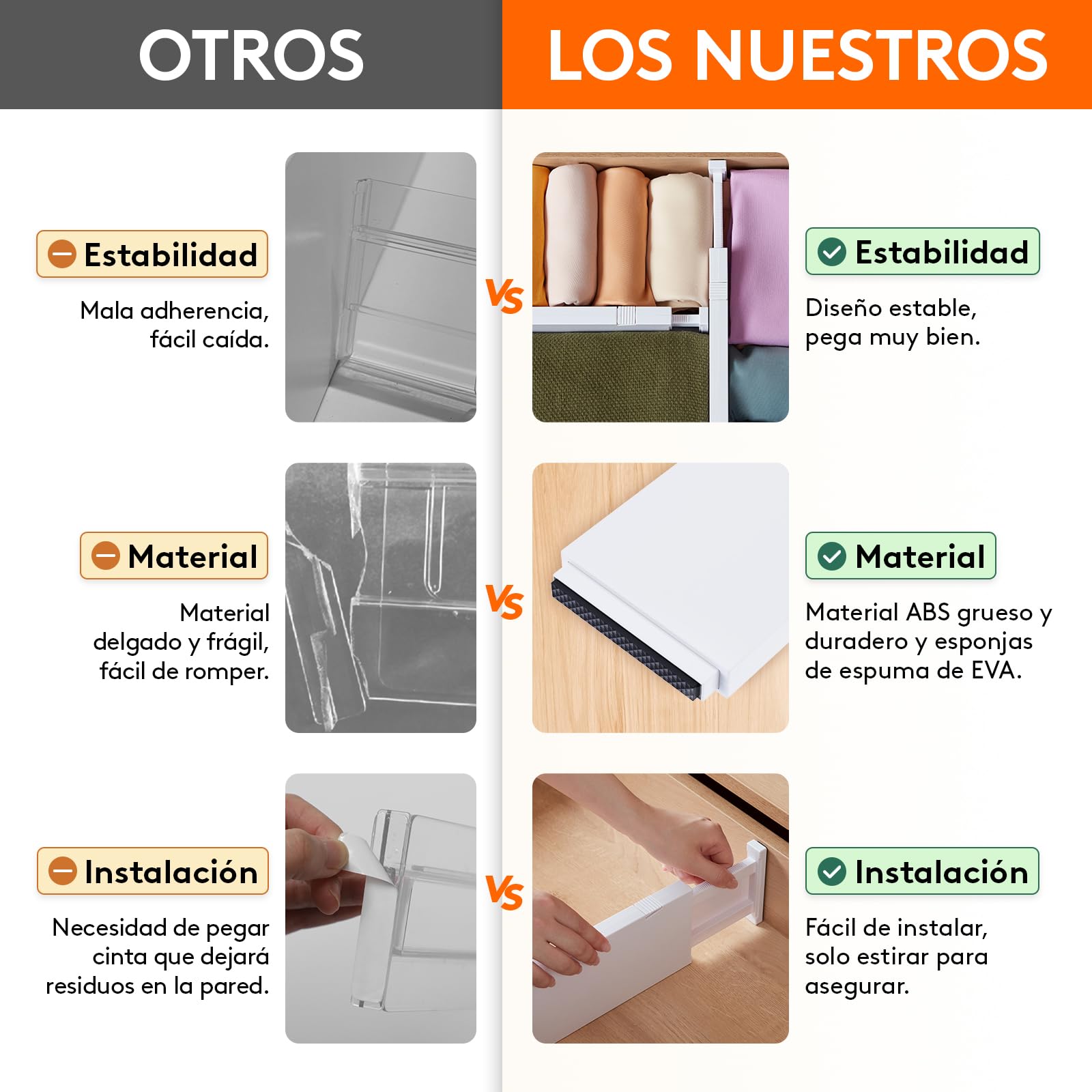 Lifewit Separadores Cajones 10 cm Altura Ajustables 28-40 cm Organizador Armario Almacenaje Ropa Paquete 5 Blanco