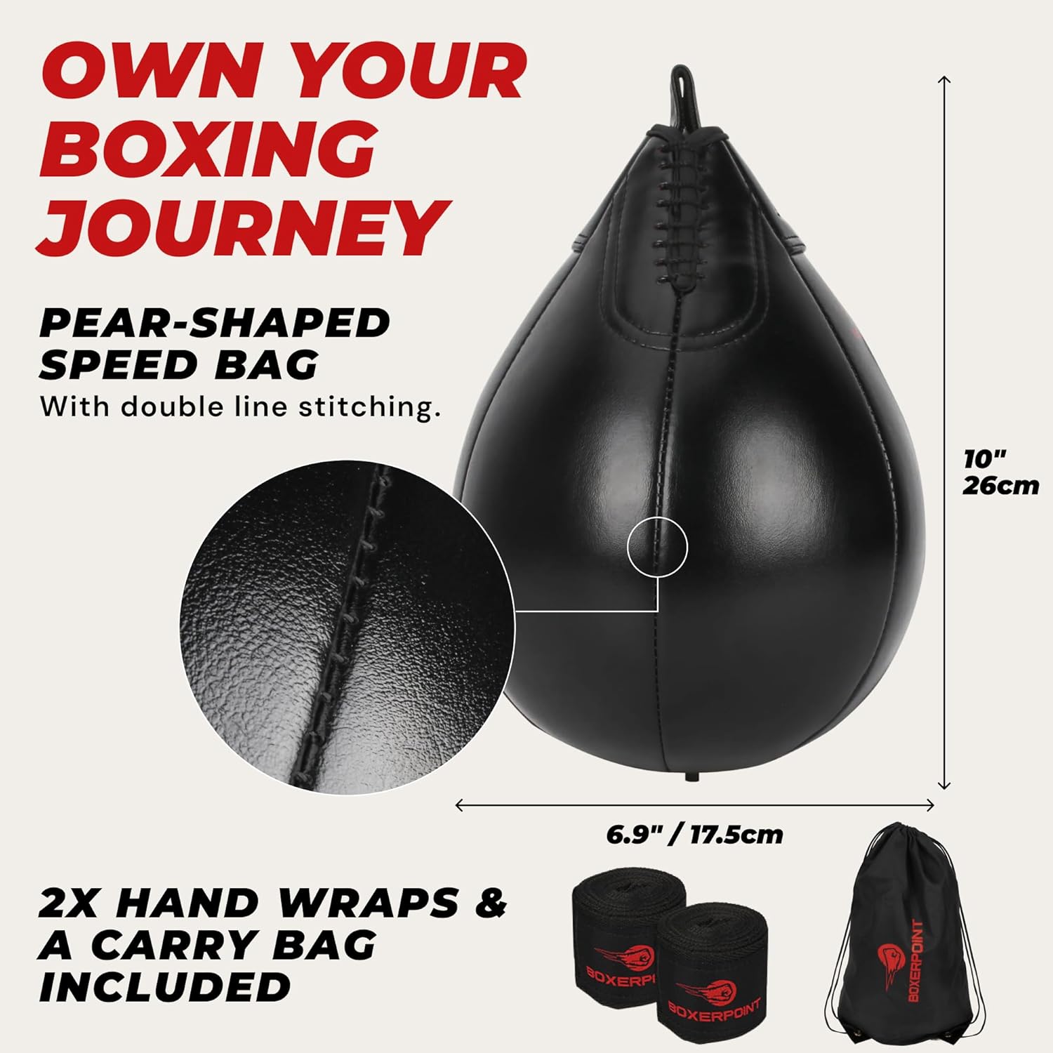 BOXERPOINT Speed Bag for Boxing - Durable PU Leather Punching Bag for Adults - Anti-Leak Boxing Bags Home Gym Training Equipment, Portable Heavy Bags - Large Reflex Ball, Indoor & Outdoor