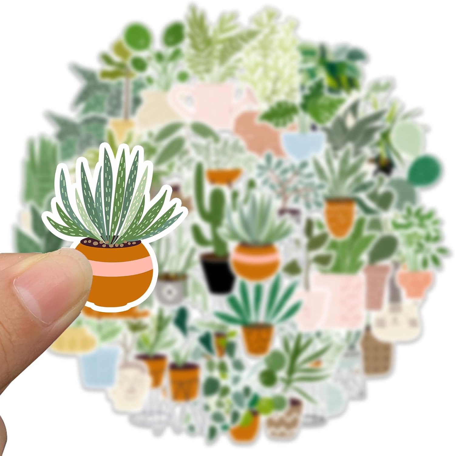 40Pcs Potted Plant Stickers for Water Bottle and Laptop - Plant-Based Party Favors & Decorations, Waterproof Vinyl Bonsai Decals, Pot Plants Stickers Laptop Decals (Green)