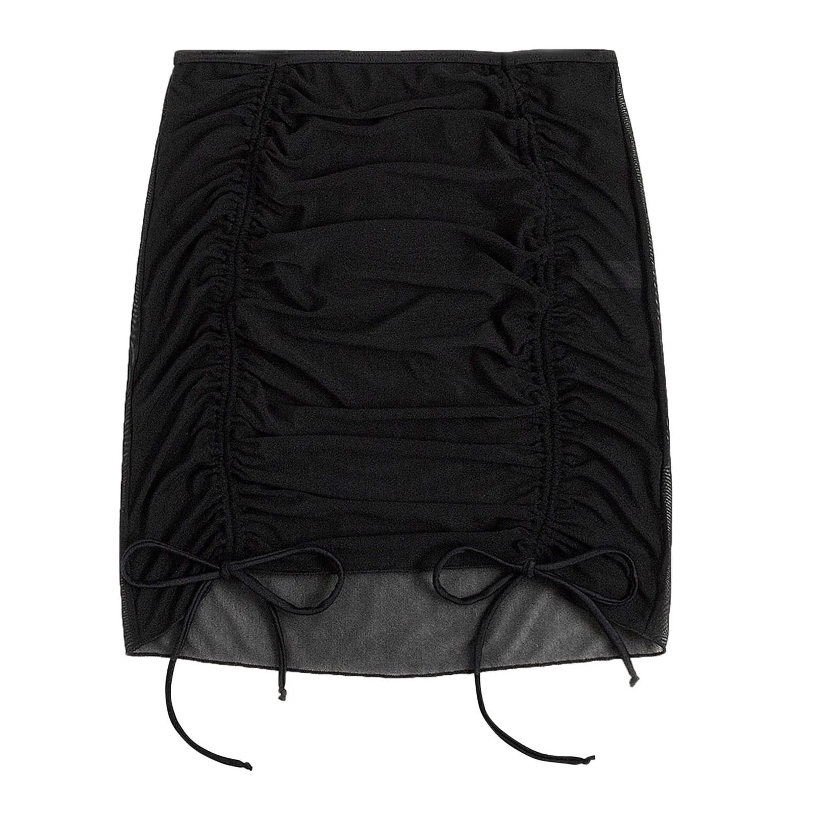 Damen Badeanzug Cover Up Sexy High Waist Strandrock Mesh Kordelzug Bikini Bademode Cover Up for den Strand Für Urlaub