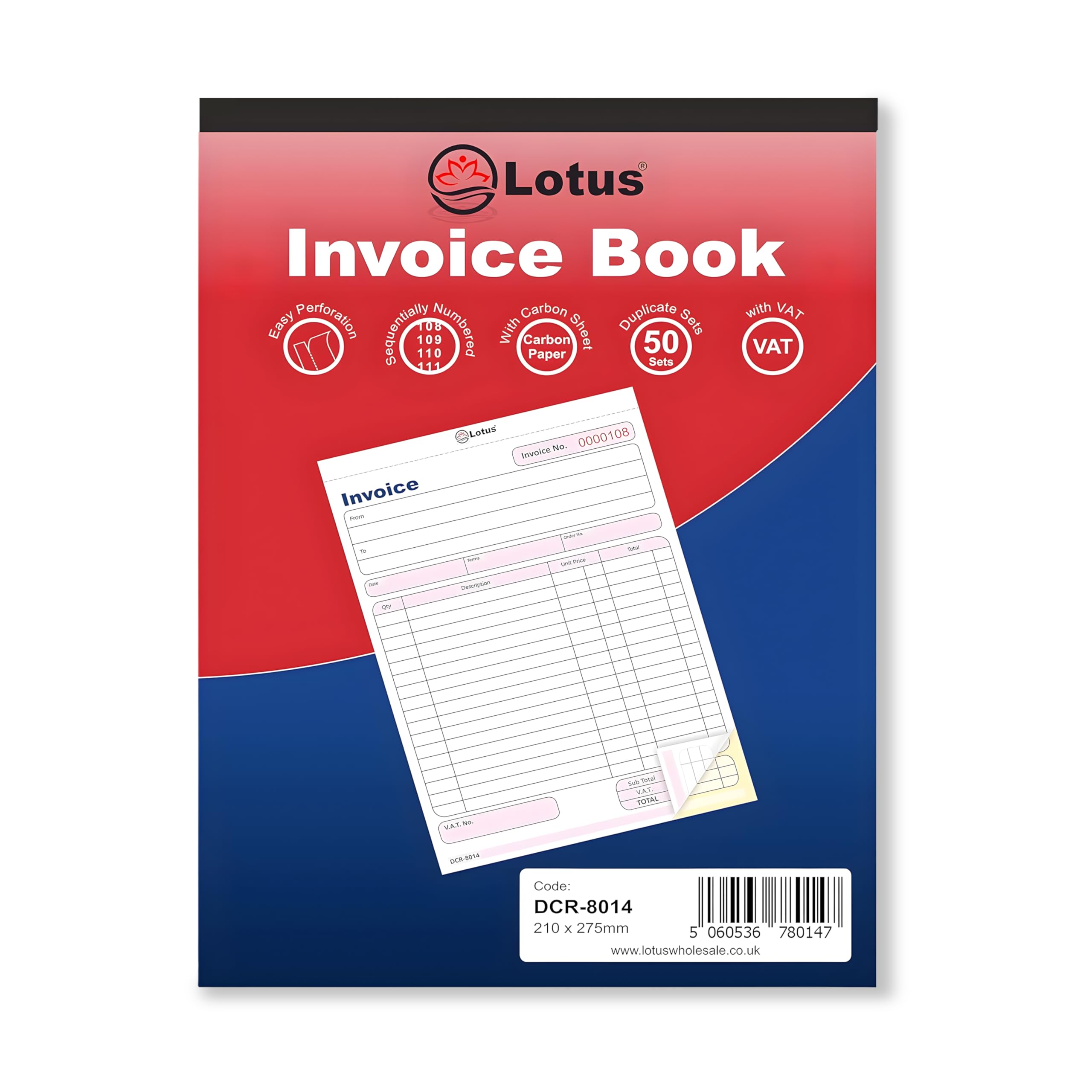 Duplicate Invoice Book | 210 x 275mm | Invoice Book Duplicate, 2-Parts with Carbon Sheet- DCR-8014 (25 Books)